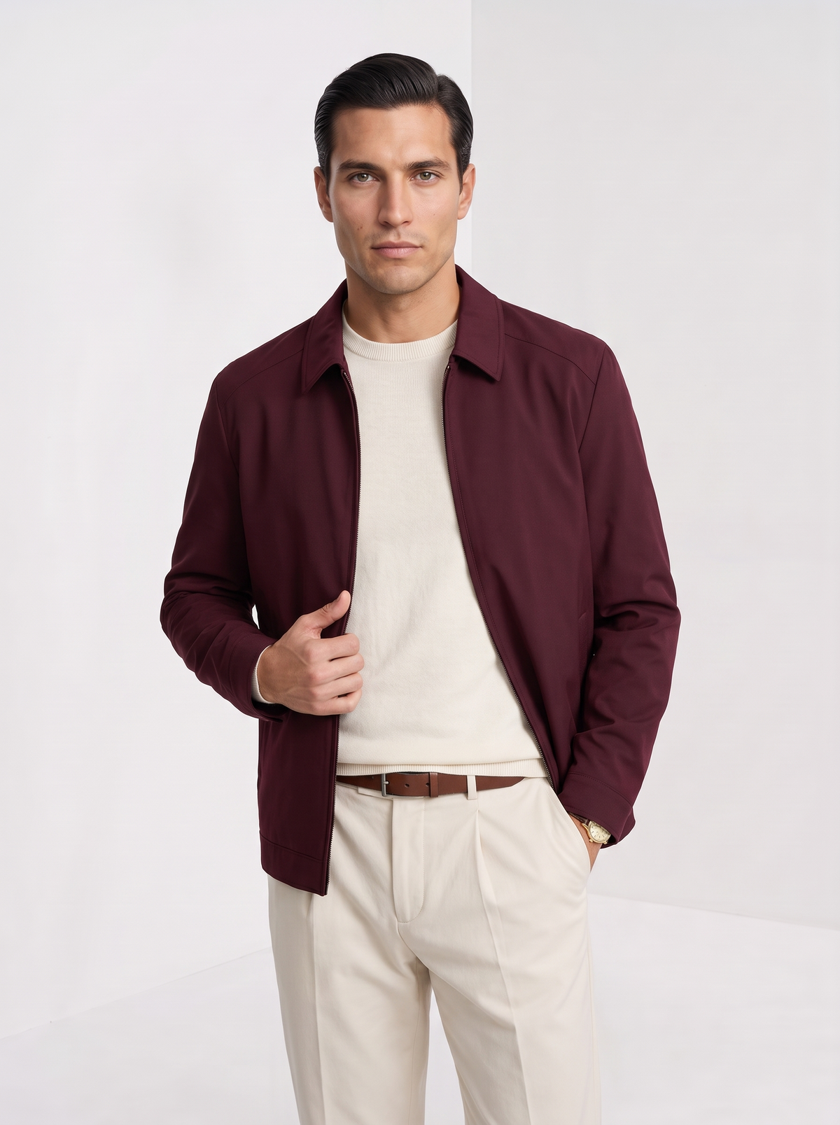 Men's lightweight zip jacket in burgundy