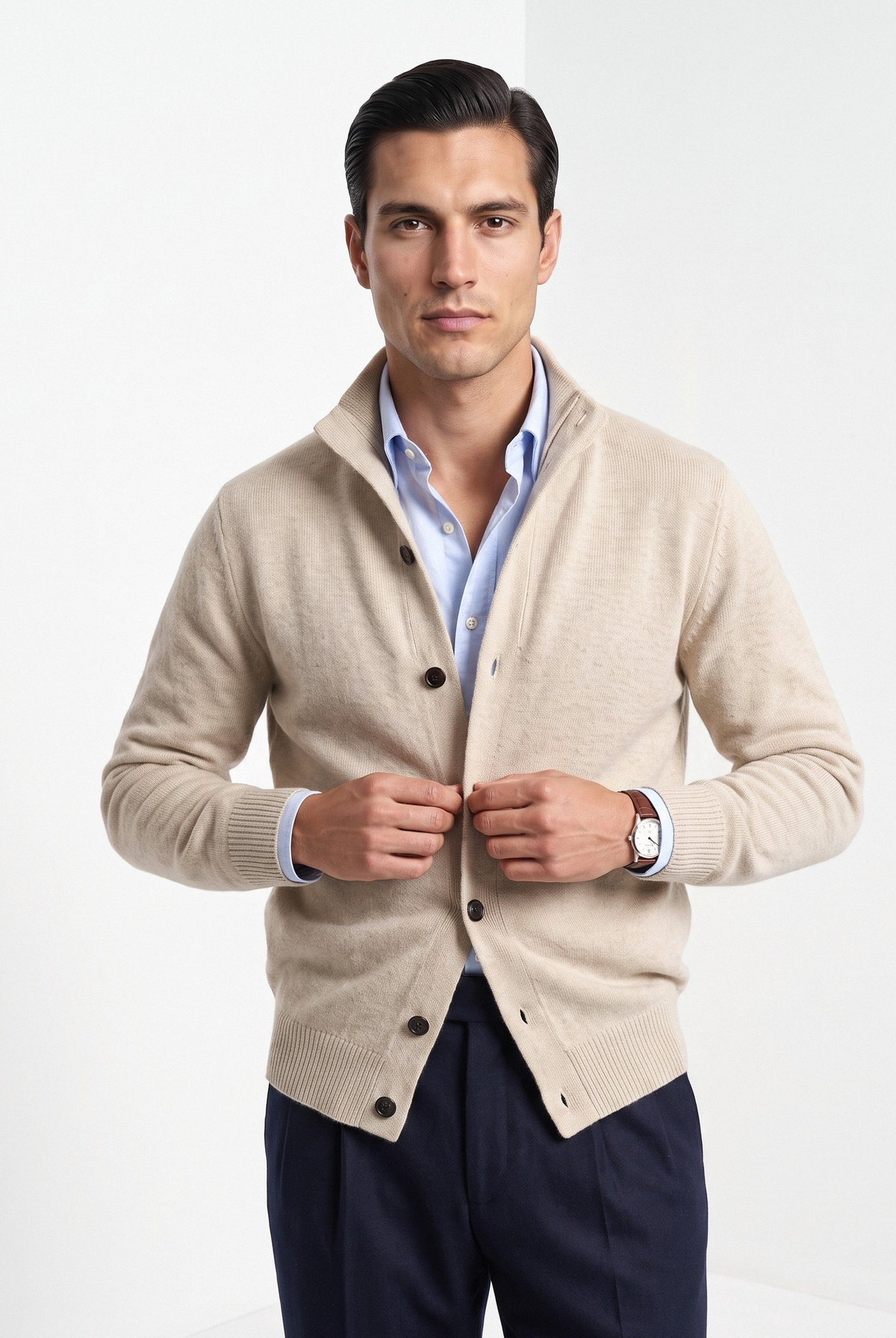 Men's cashmere button cardigan in beige