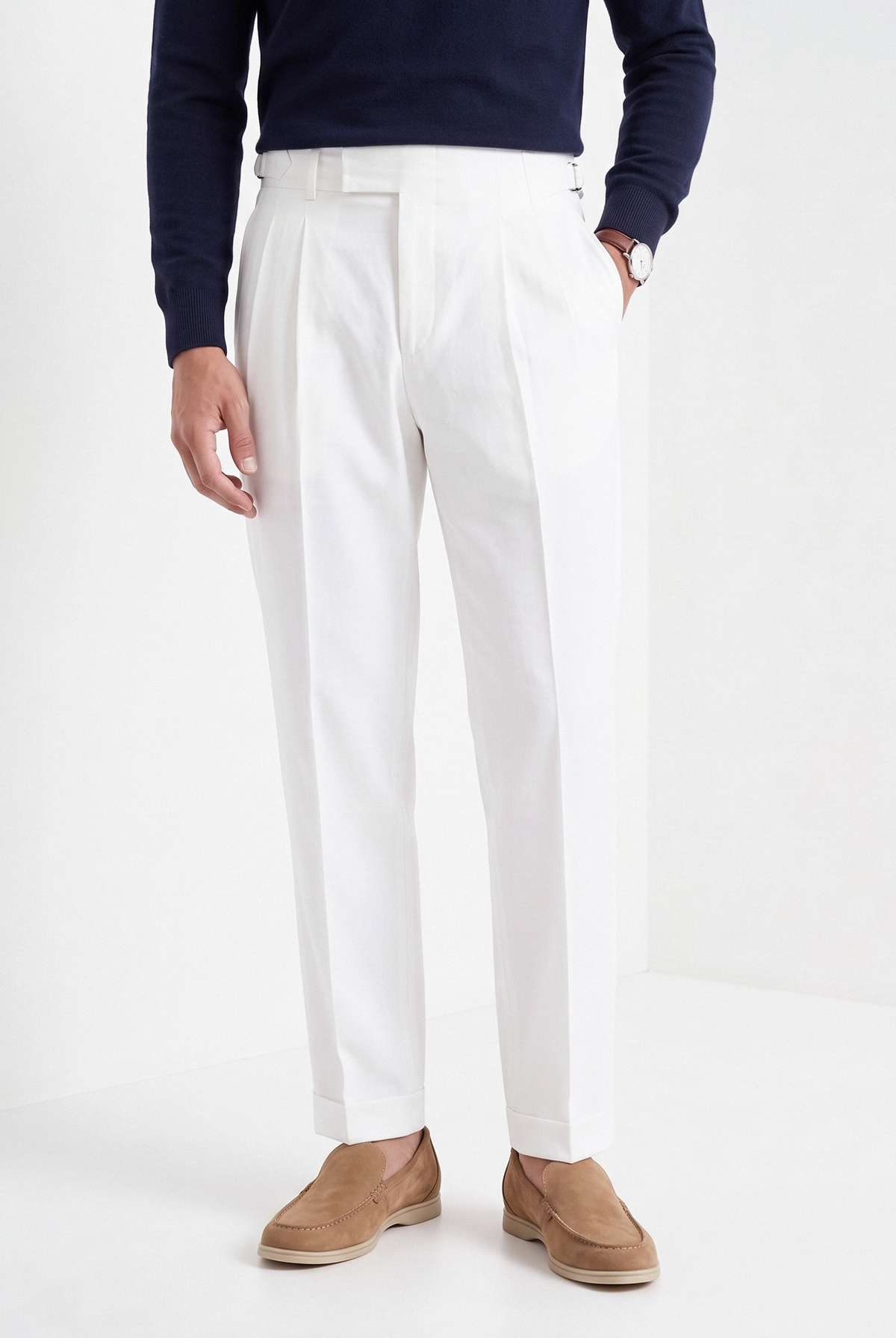 Men's pleated Gurkha trousers in white