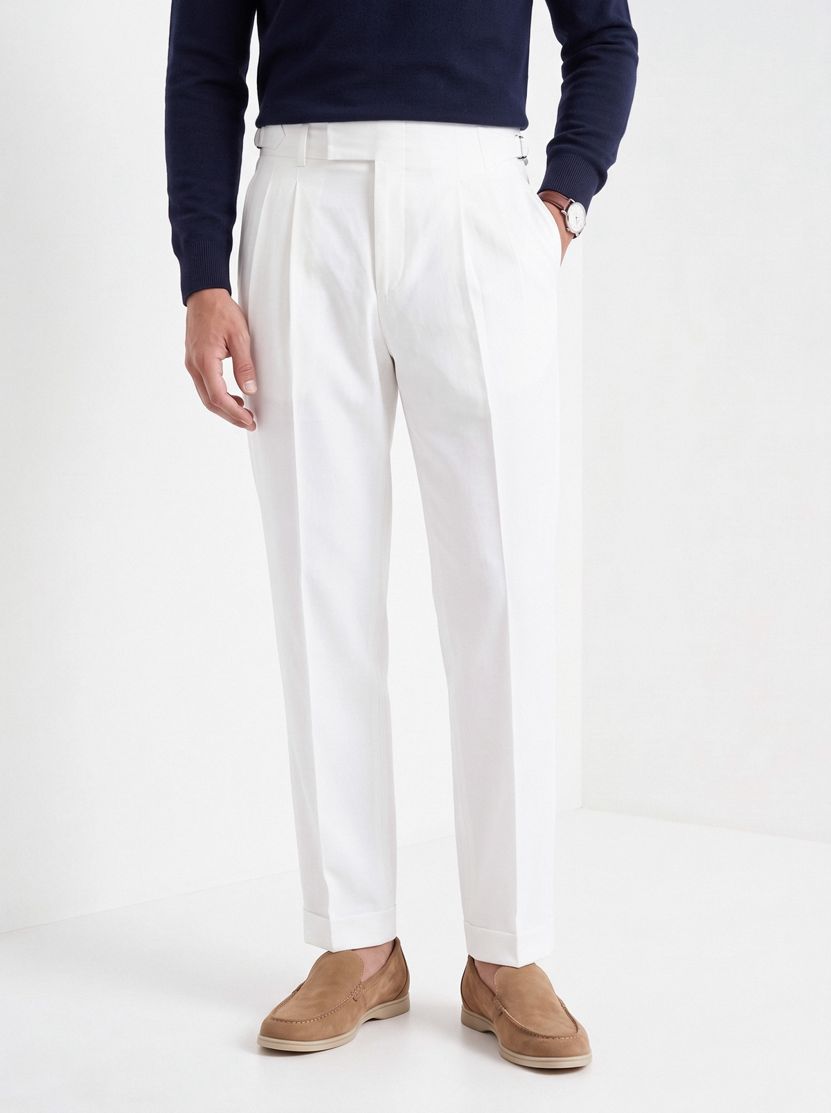 Men's pleated Gurkha trousers in white