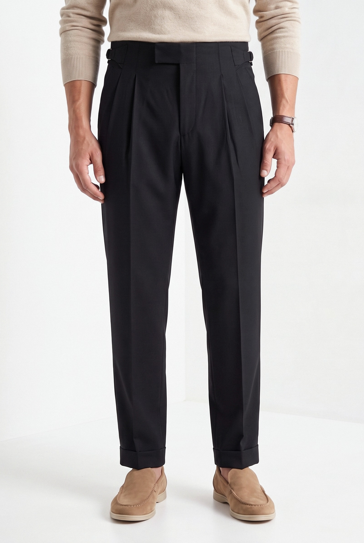 Men's pleated Gurkha trousers in black
