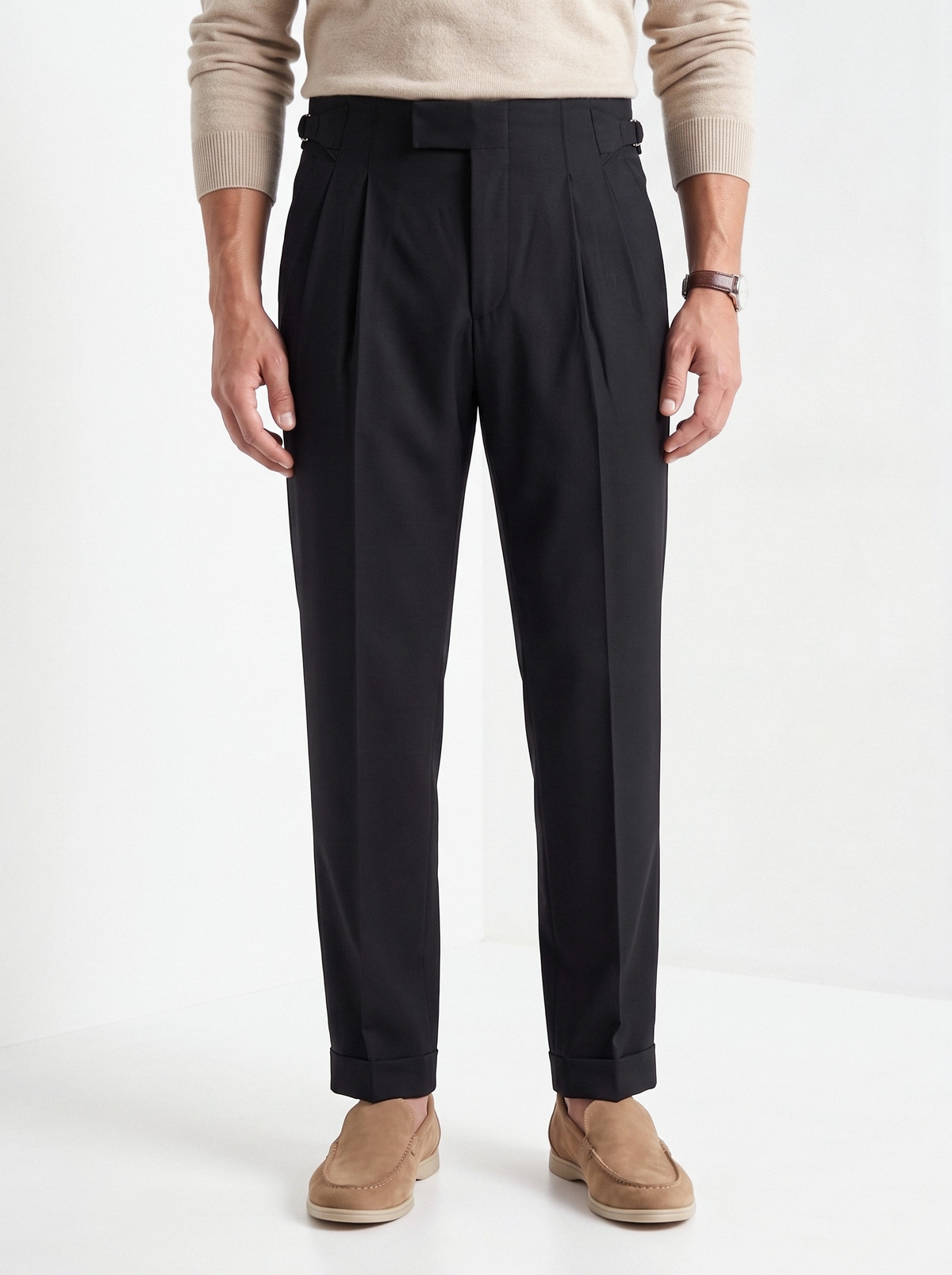 Men's pleated Gurkha trousers in black