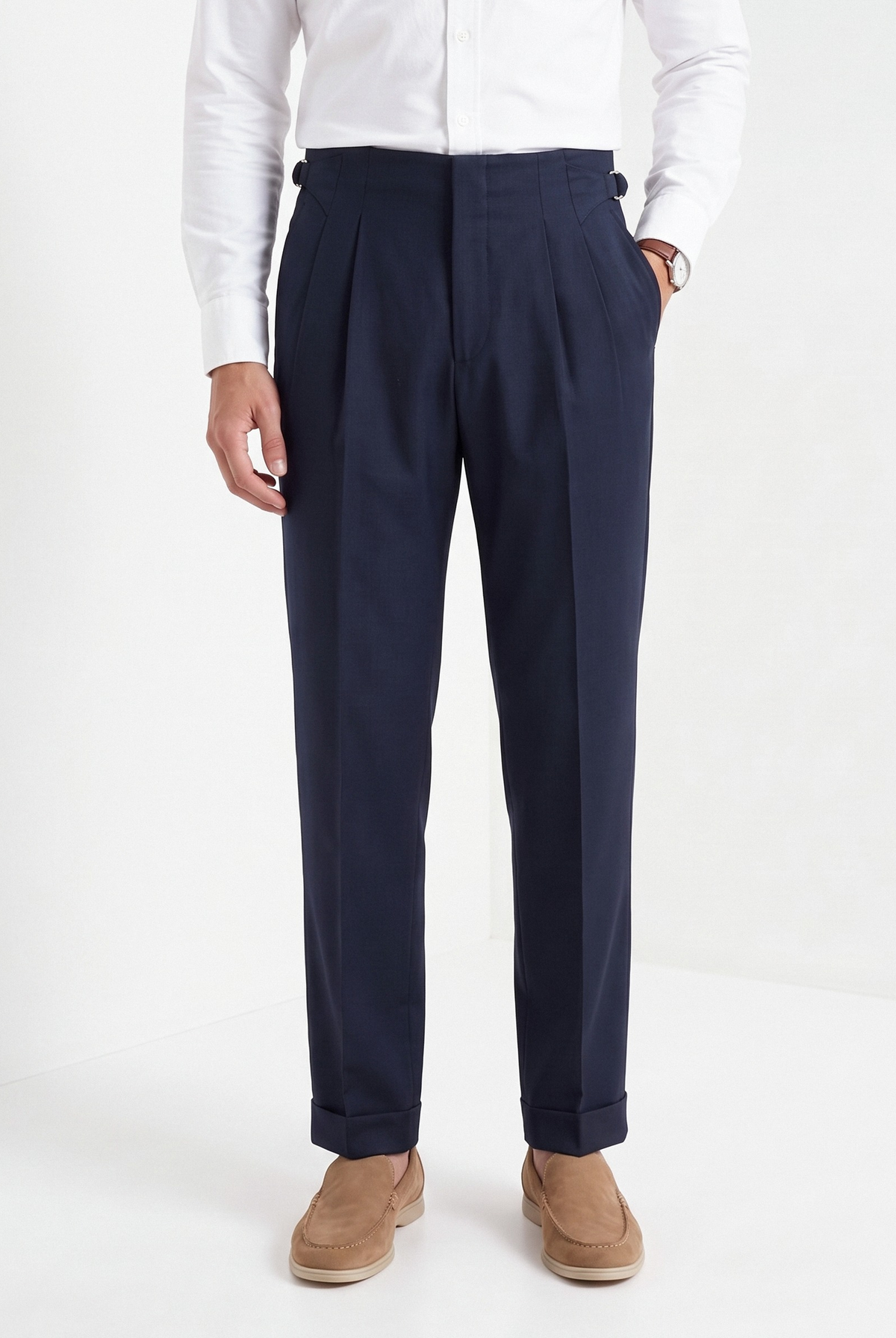 Men's pleated Gurkha trousers in navy