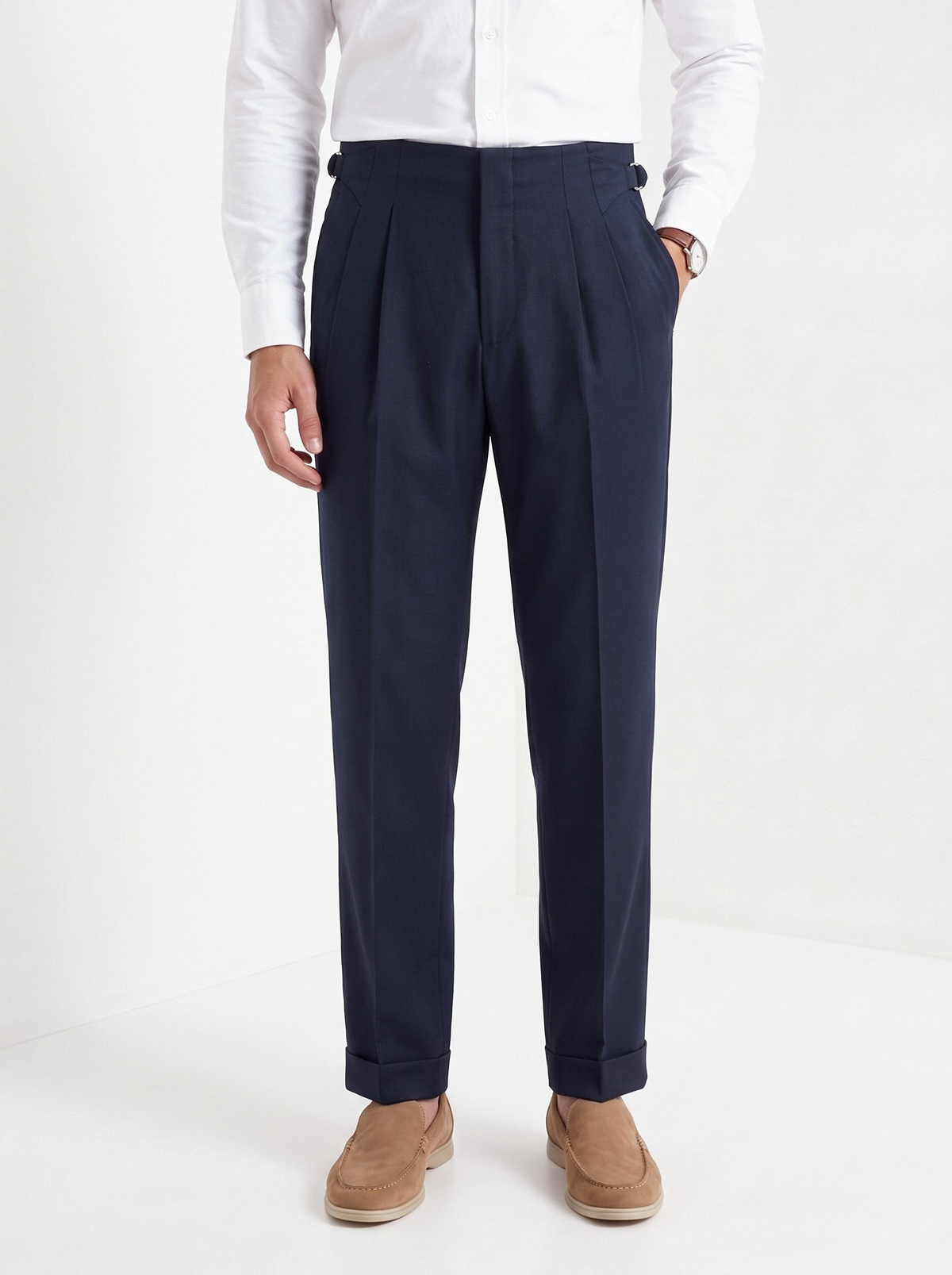 Men's pleated Gurkha trousers in navy