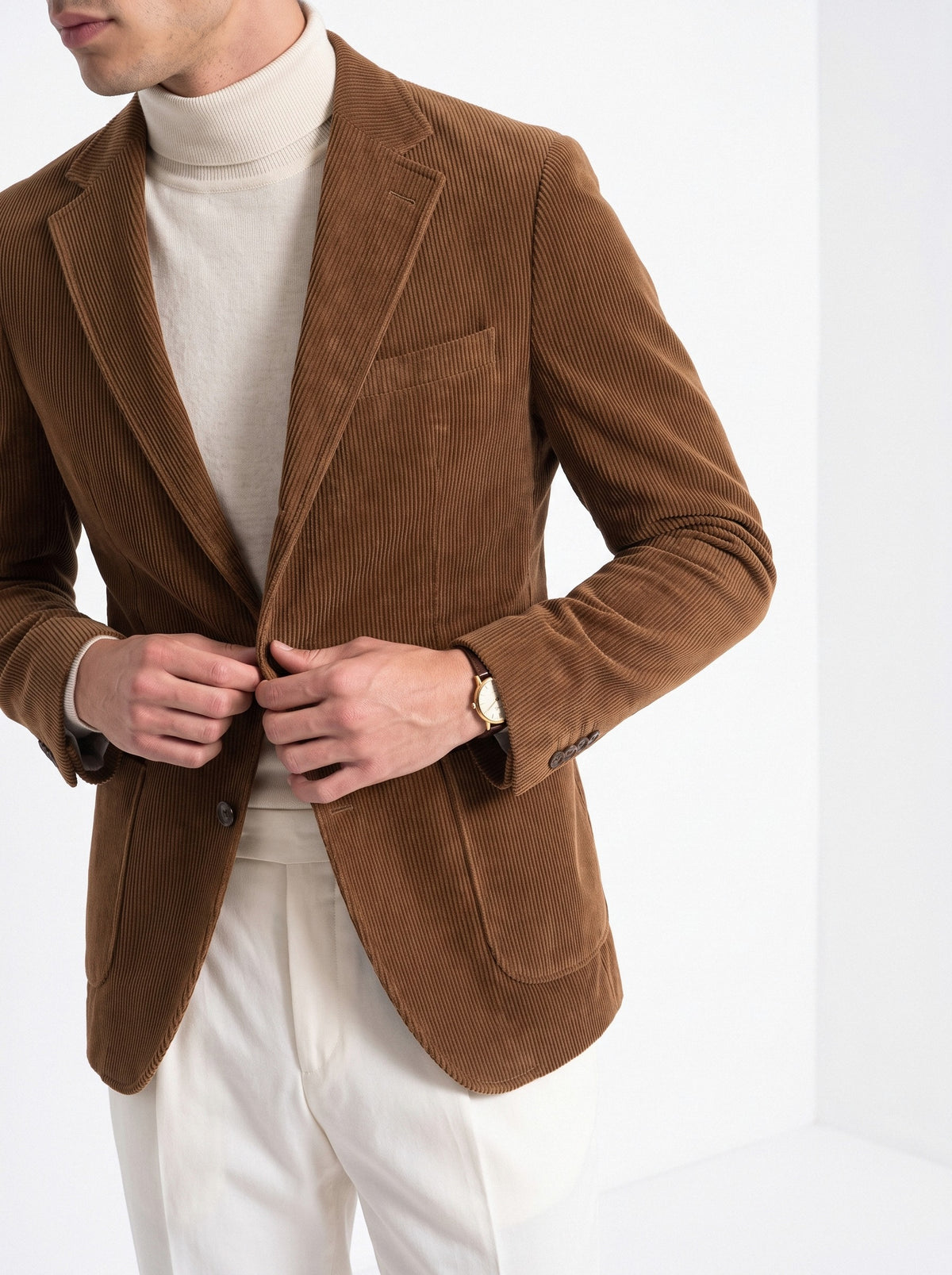 BLENIN men's corduroy blazer in brown, styled detail