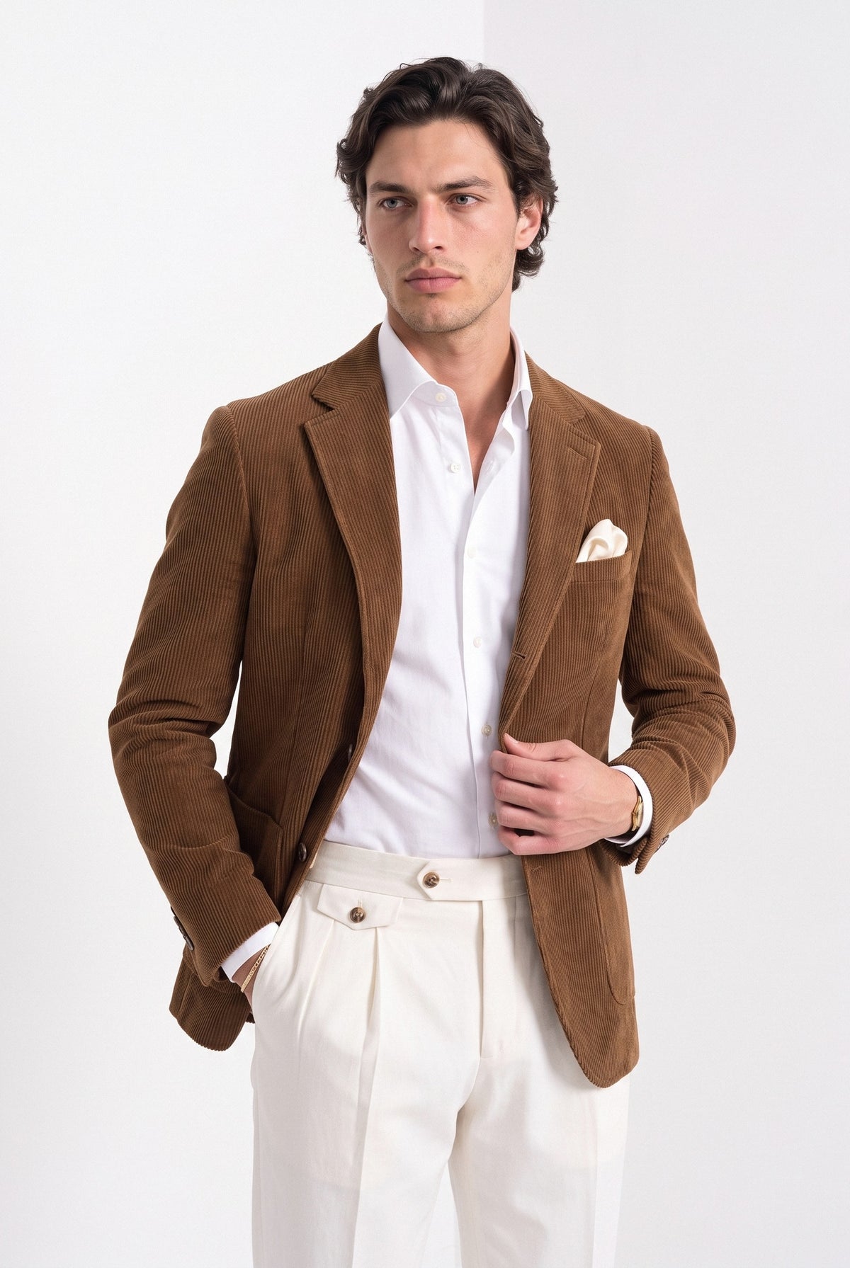 BLENIN men's corduroy blazer in brown, front portrait