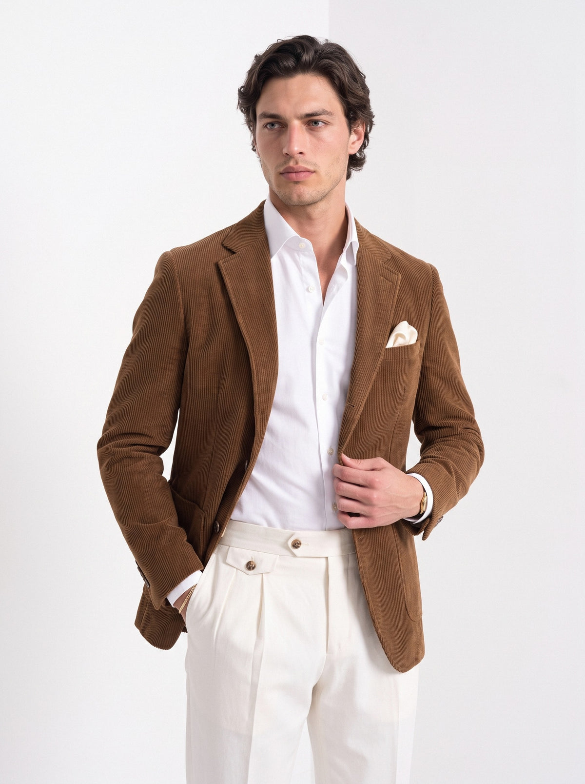 BLENIN men's corduroy blazer in brown, front portrait