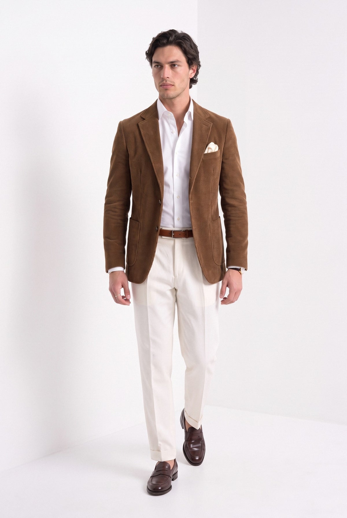 BLENIN men's corduroy blazer in brown, full-length look