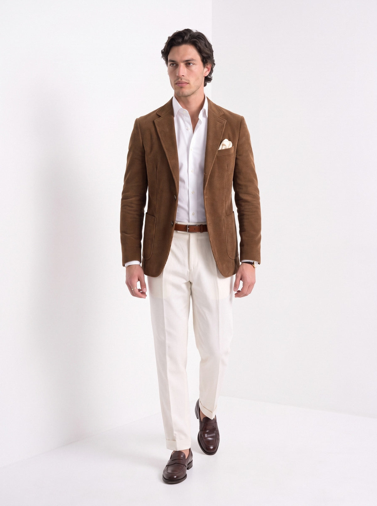 BLENIN men's corduroy blazer in brown, full-length look