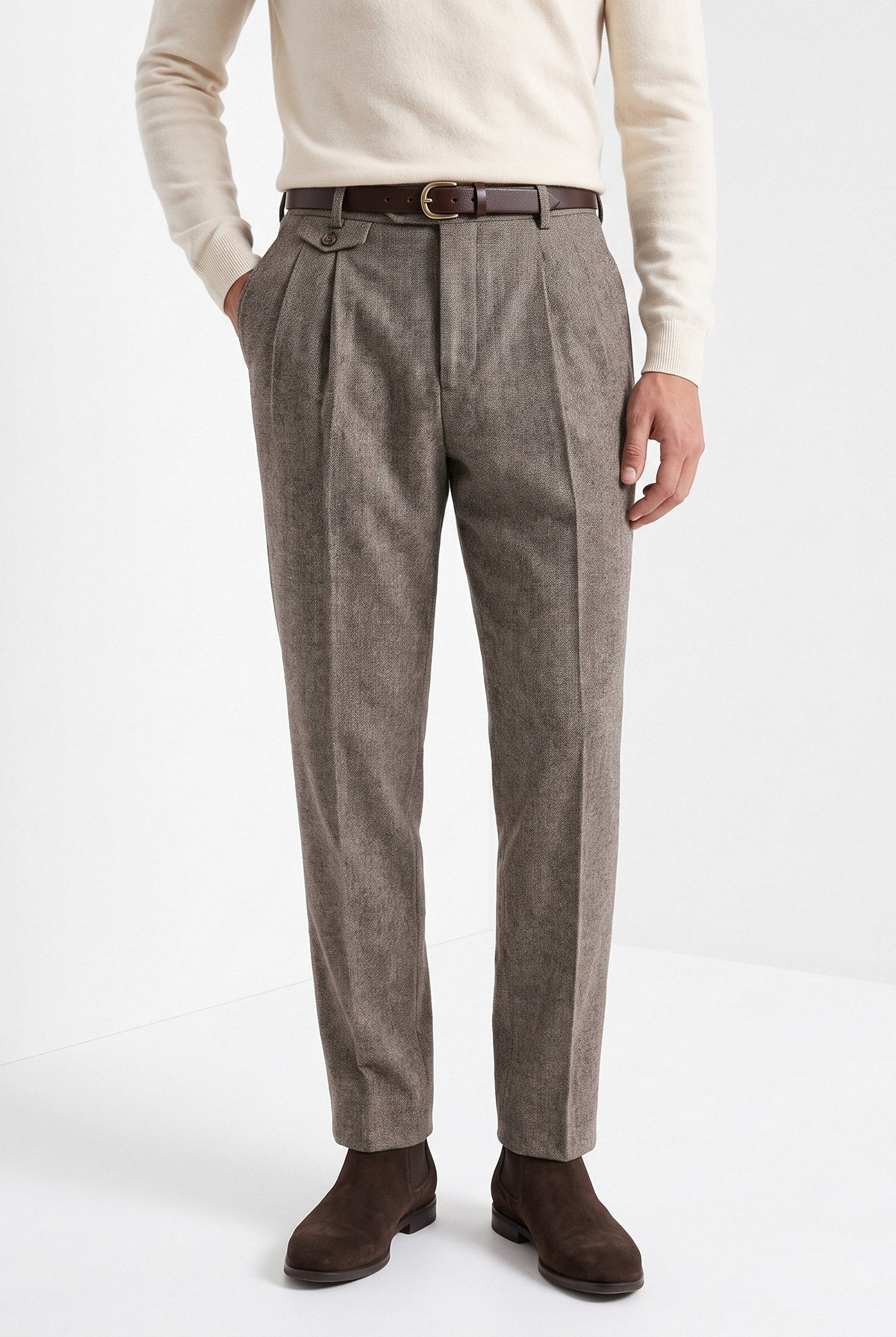 BLENIN men's naples tweed trousers in brown, front portrait