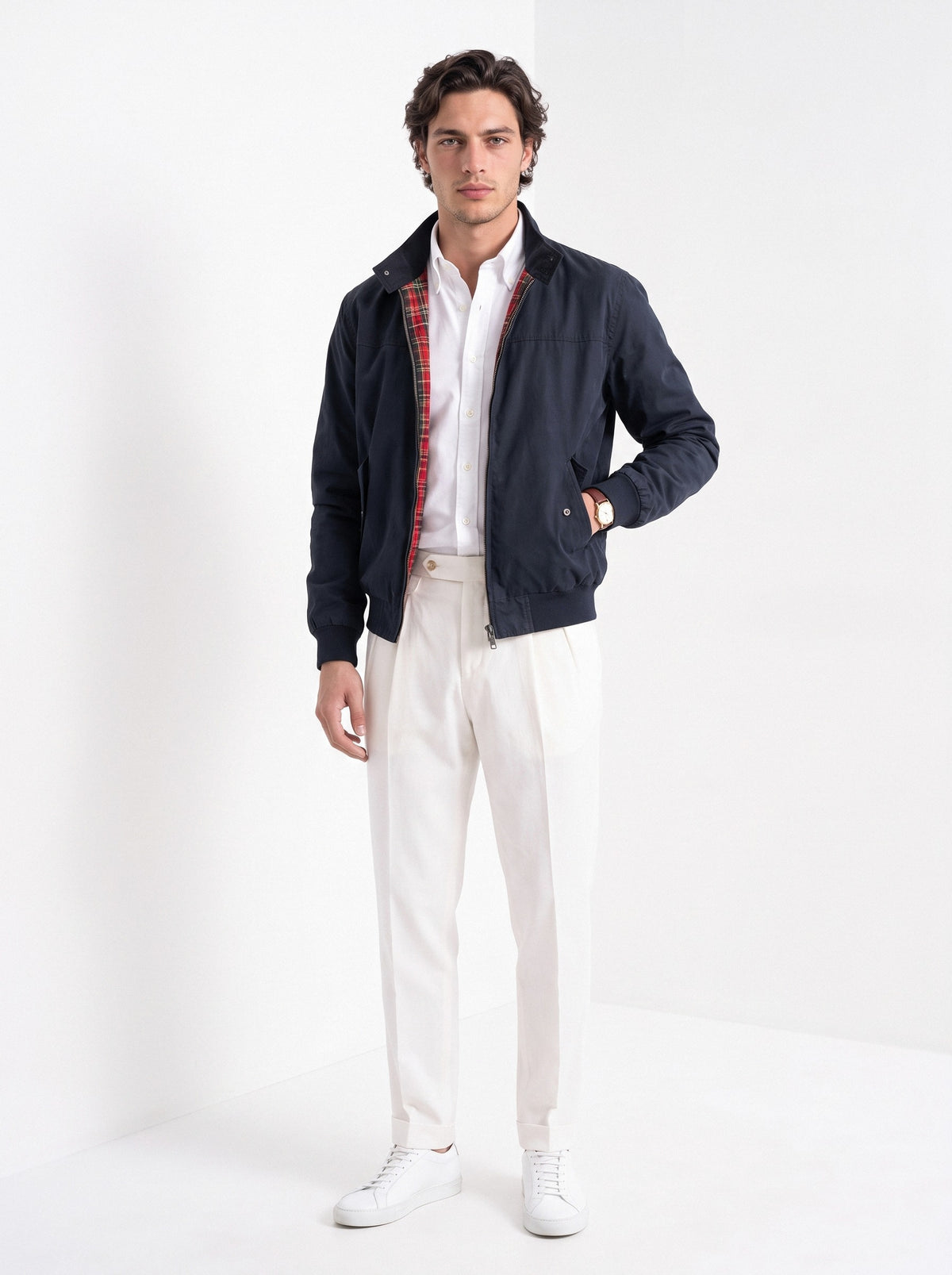 BLENIN men's harrington jacket in navy, full-length front view