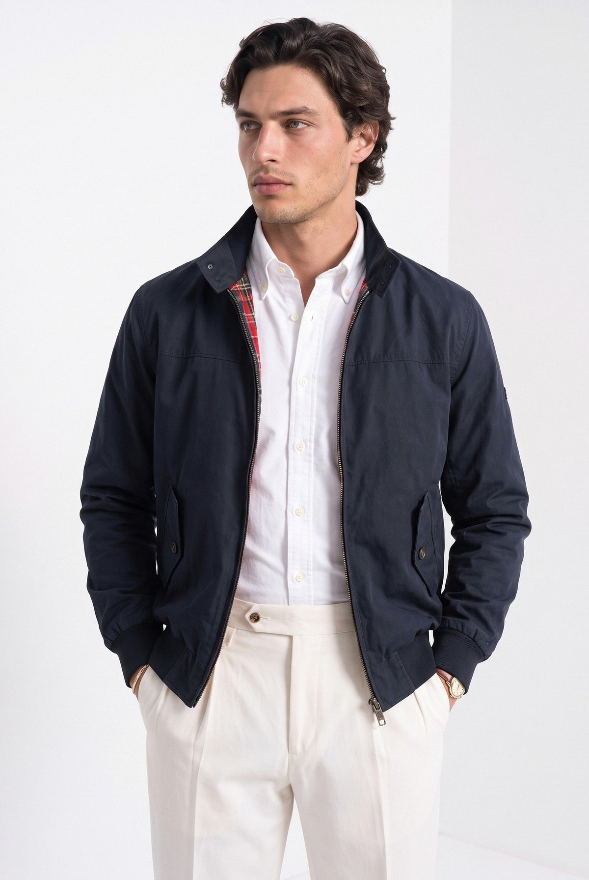 BLENIN men's harrington jacket in navy, front portrait