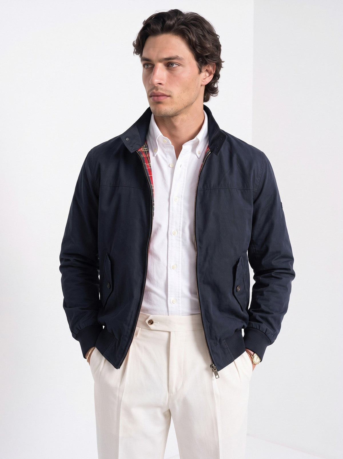 BLENIN men's harrington jacket in navy, front portrait