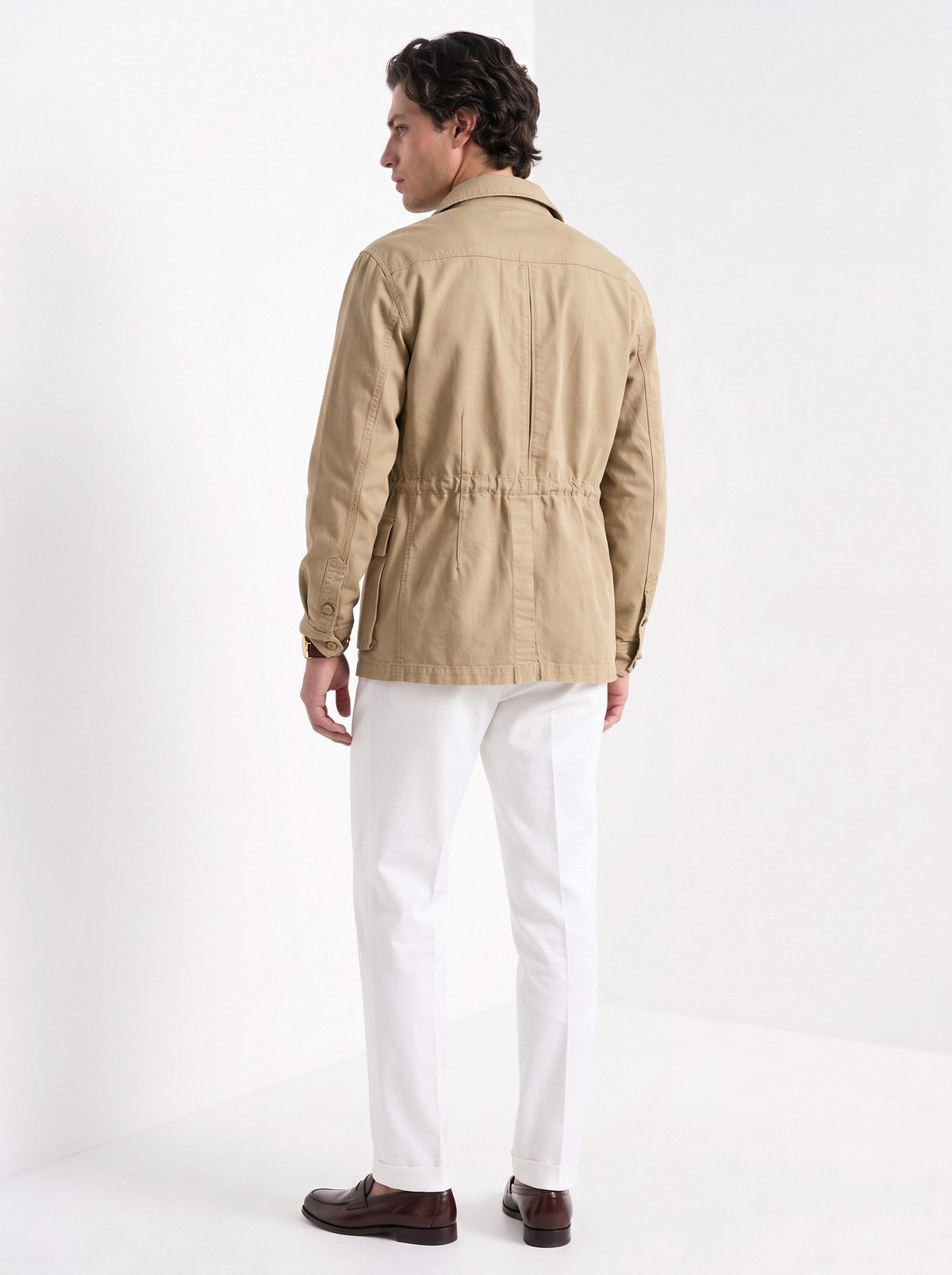 BLENIN men's twill field jacket in khaki, back view