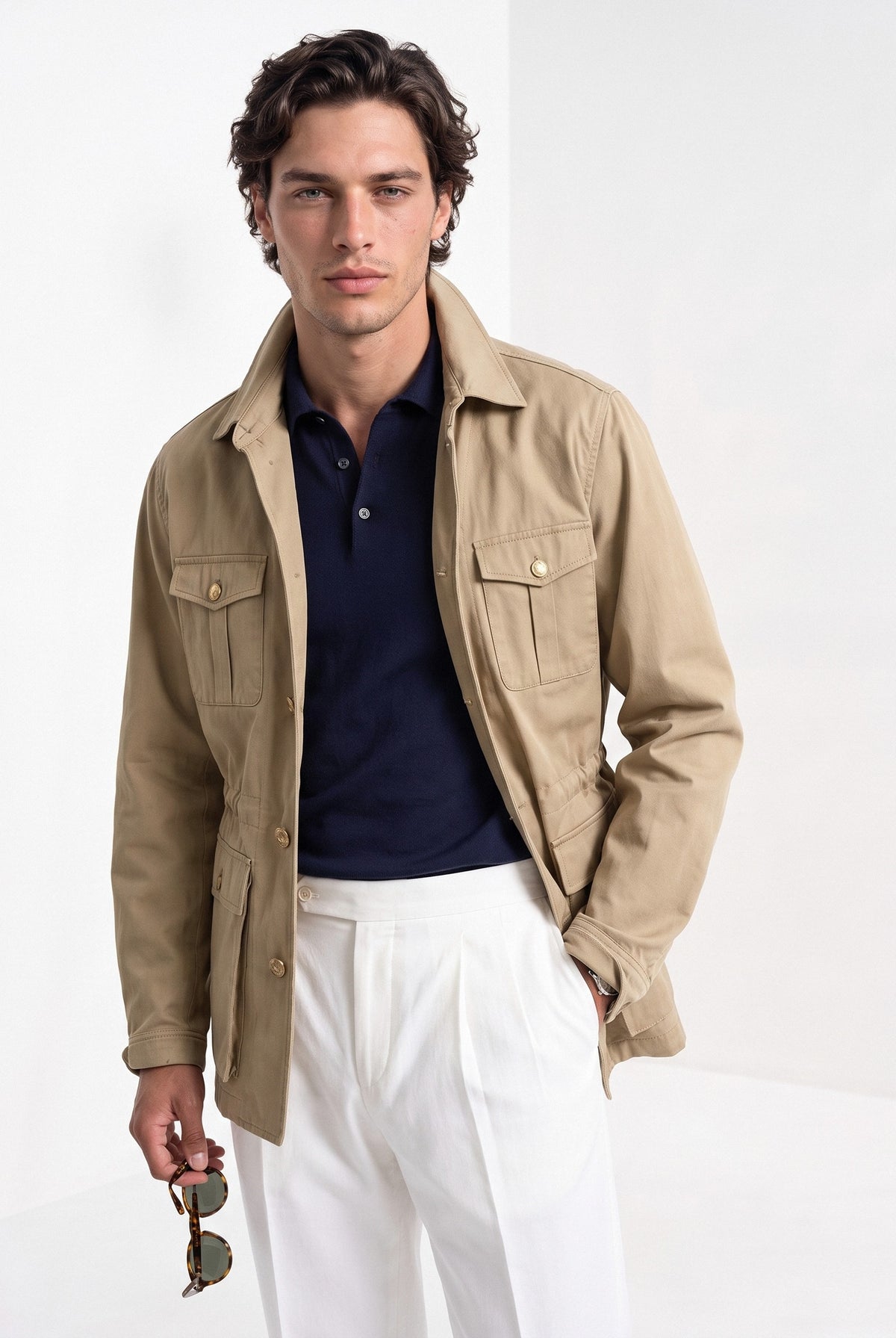 BLENIN men's twill field jacket in khaki, front portrait