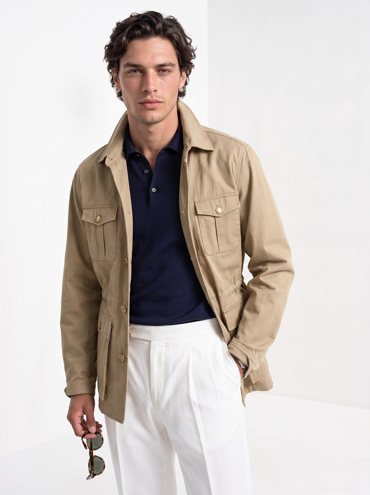 BLENIN men's twill field jacket in khaki, front portrait