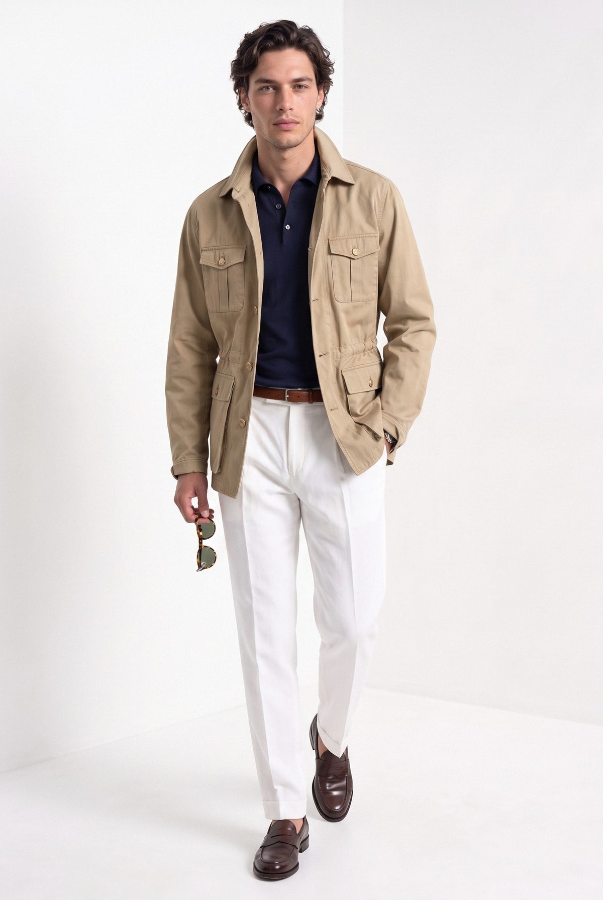 BLENIN men's twill field jacket in khaki, full-length look