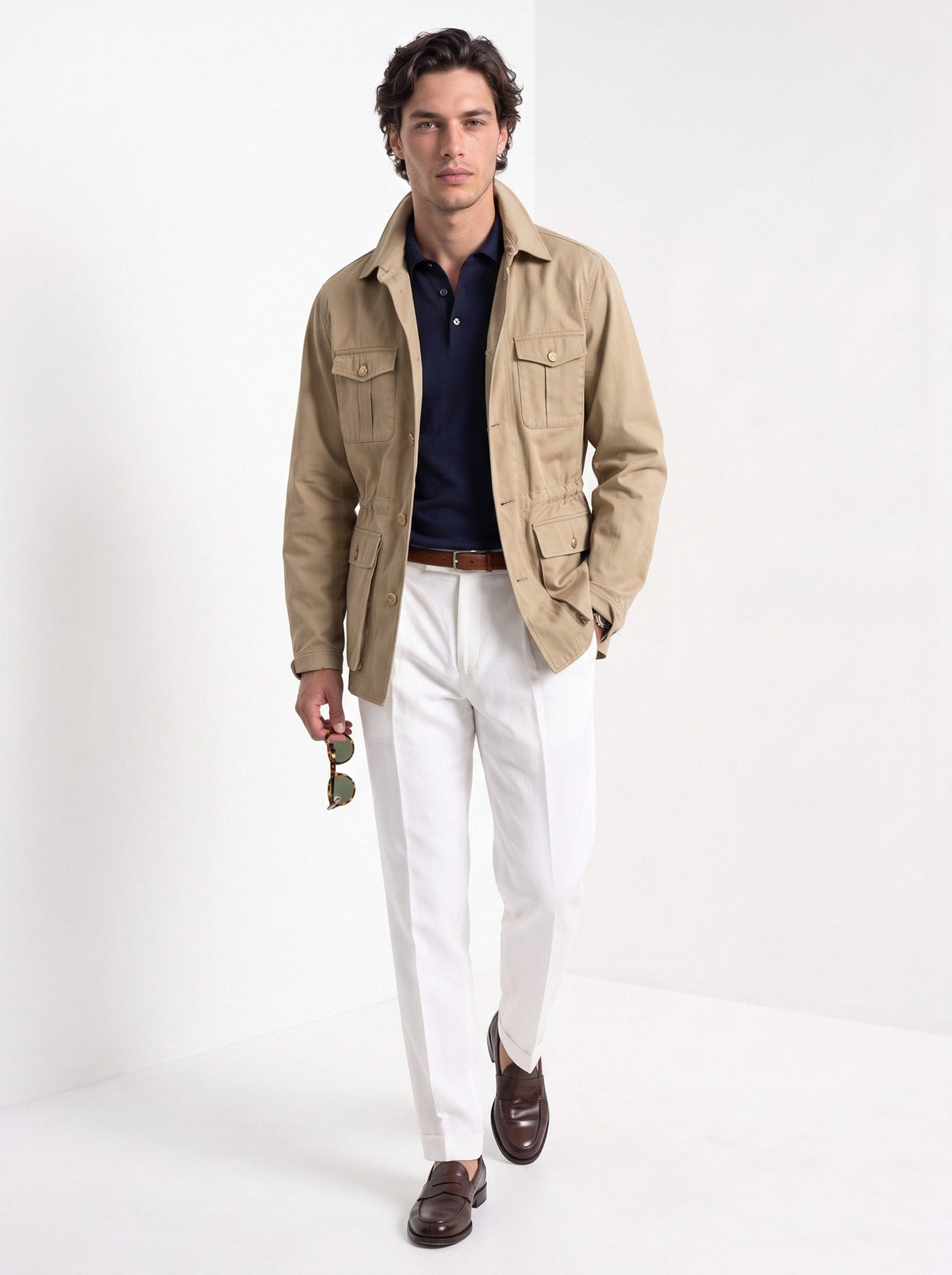 BLENIN men's twill field jacket in khaki, full-length look