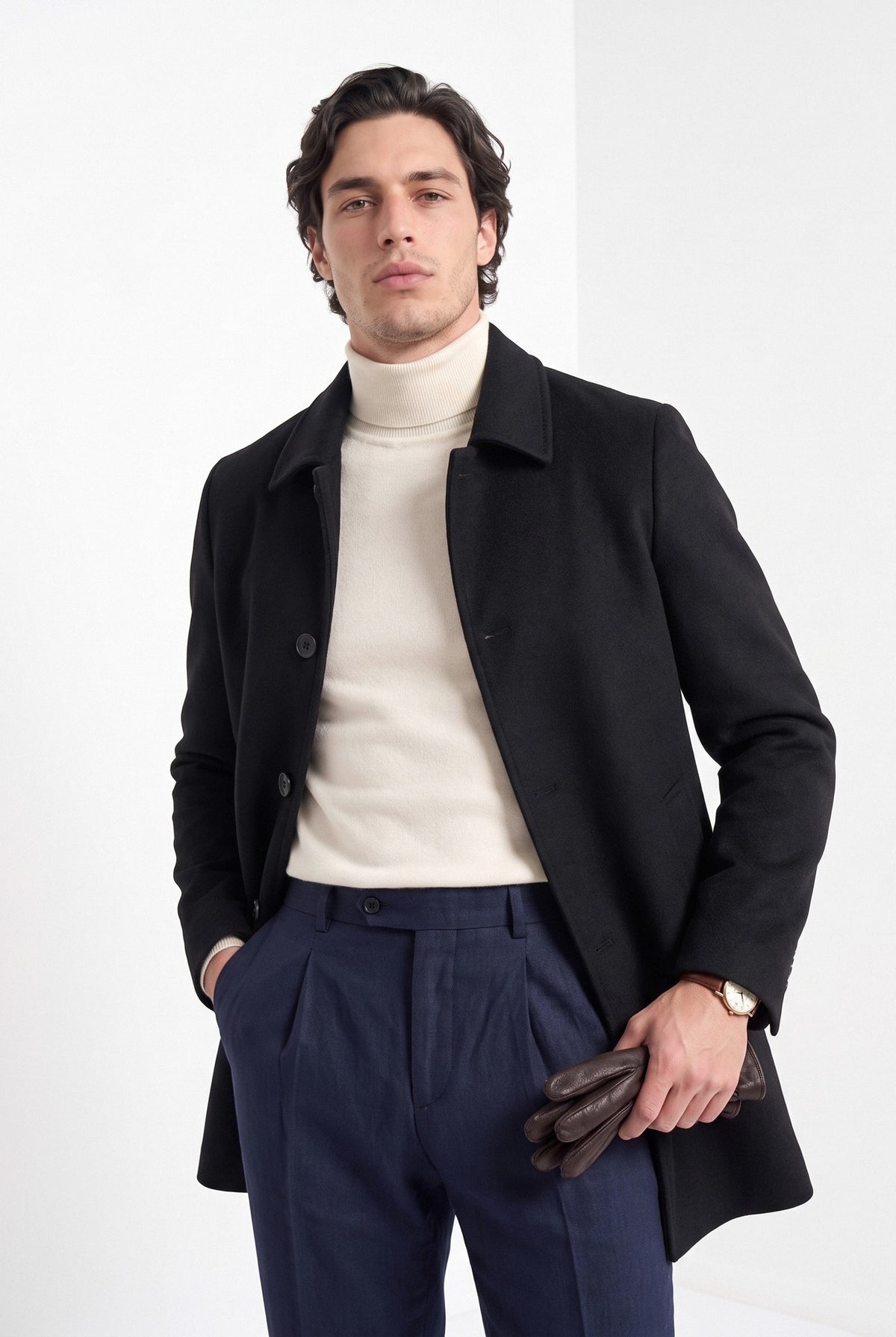 BLENIN men's brushed car coat in black, front portrait