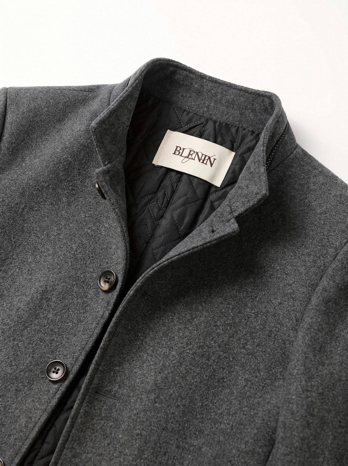 BLENIN stand collar wool blend coat, woven BLENIN label