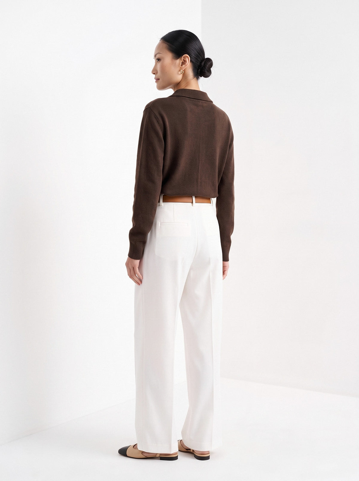 BLENIN collared button cardigan in chocolate, back view