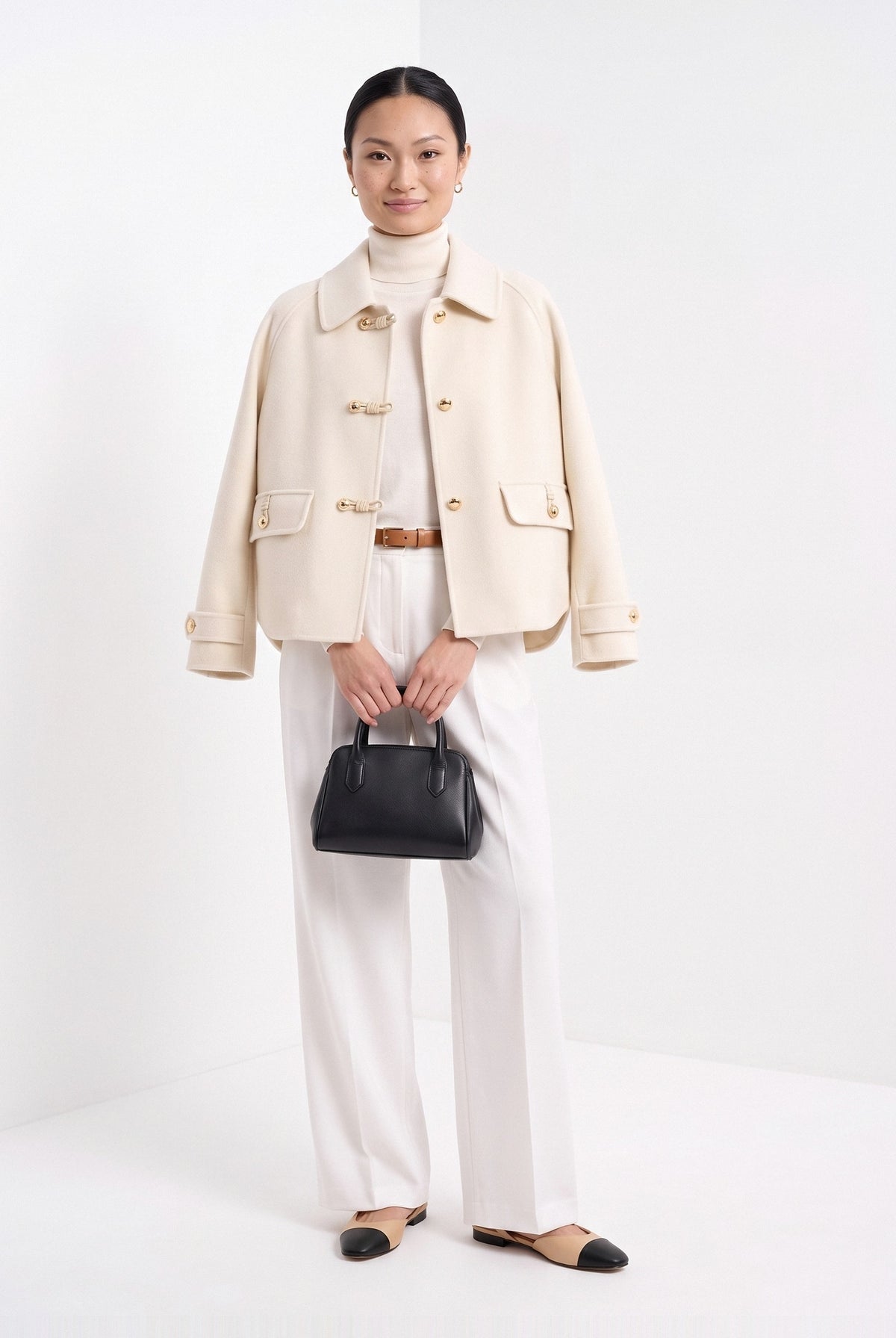BLENIN short collared jacket in cream, full-length front view