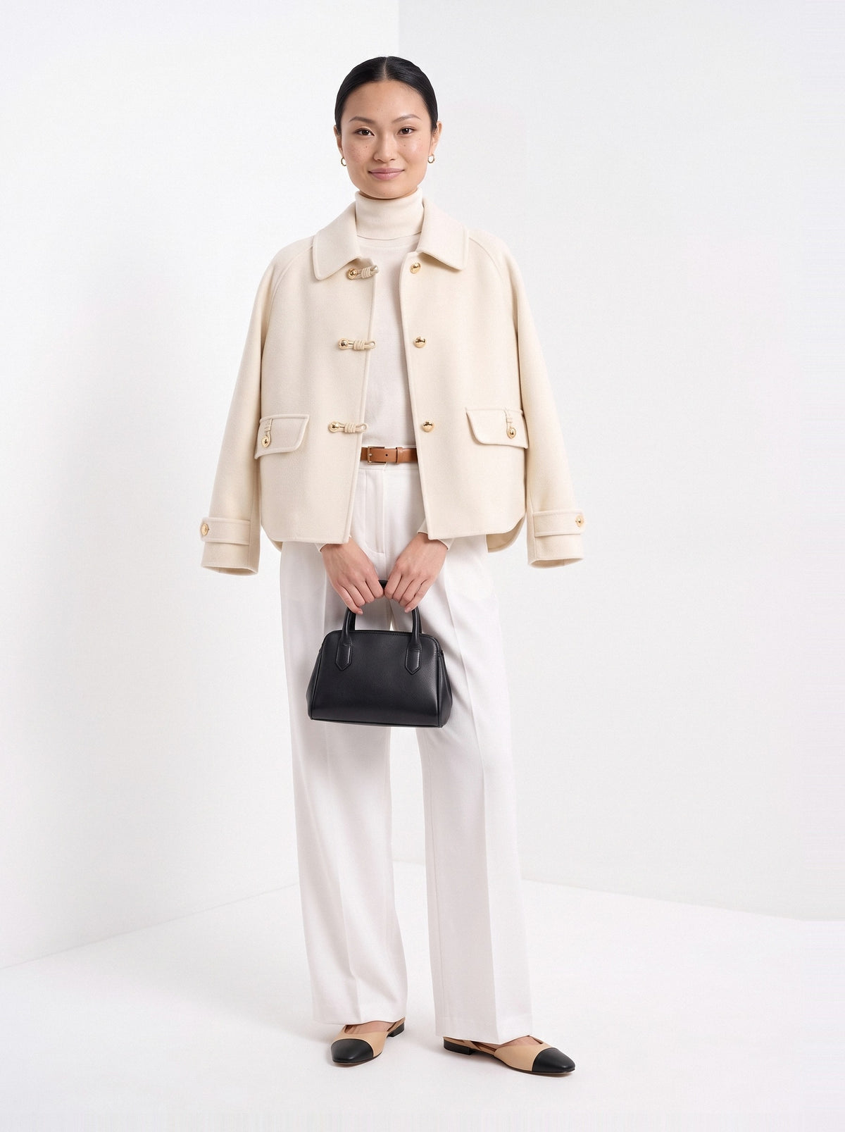 BLENIN short collared jacket in cream, full-length front view