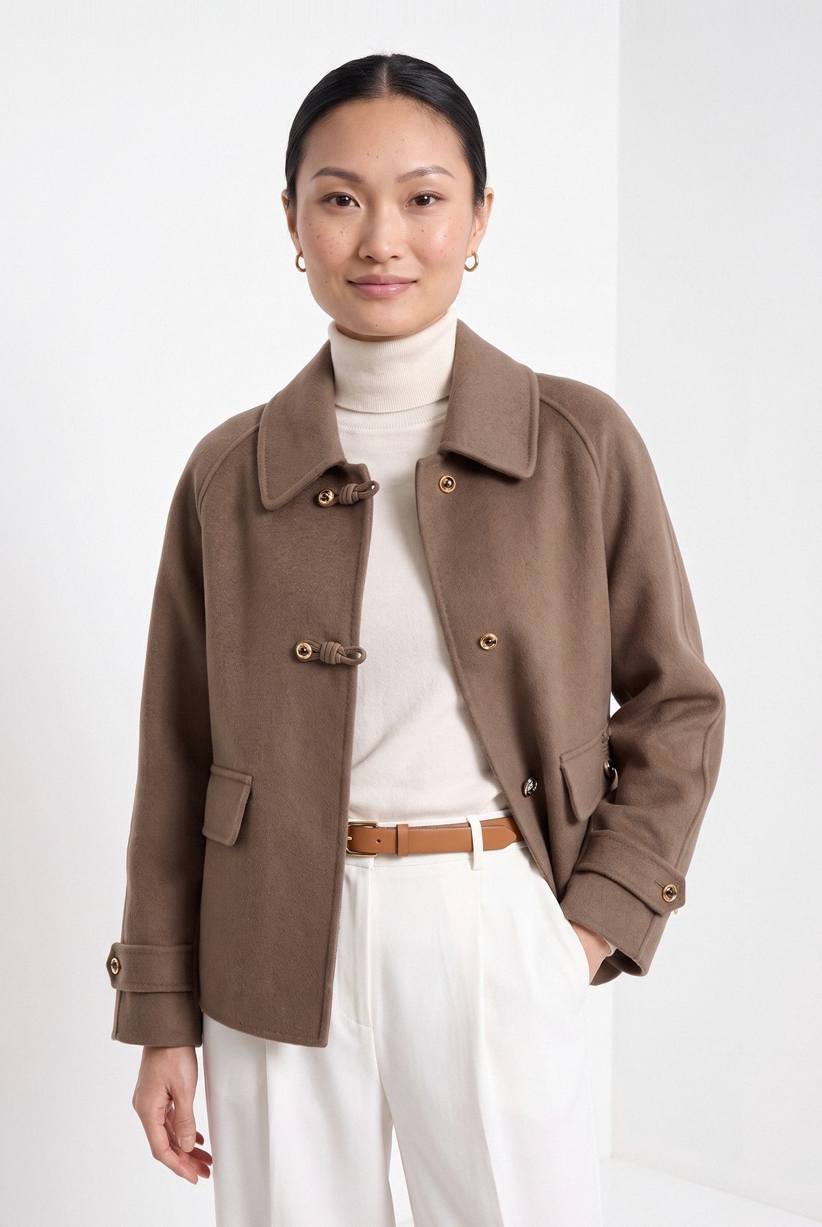 BLENIN short collared jacket in taupe, front portrait