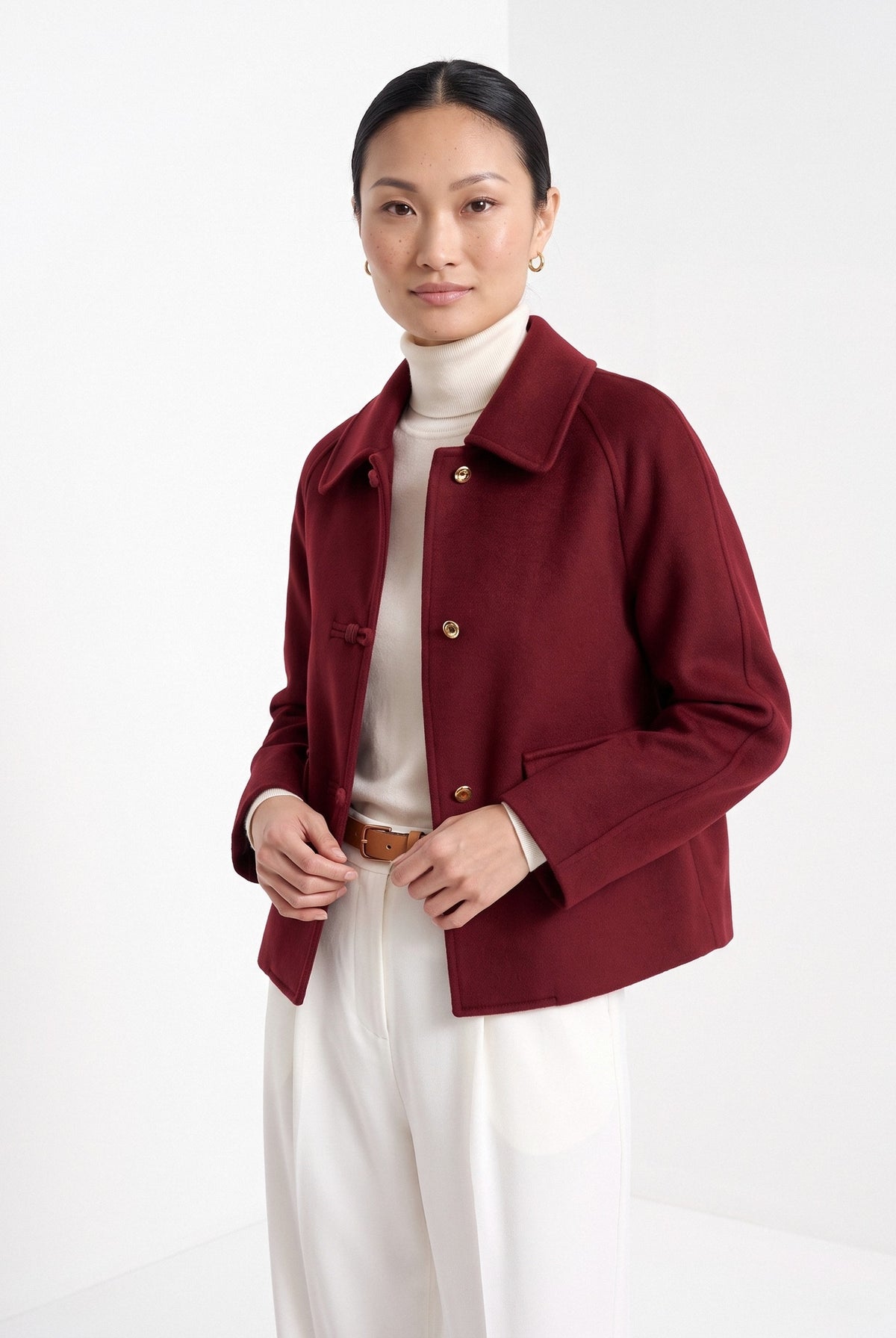 BLENIN short collared jacket in burgundy, front portrait