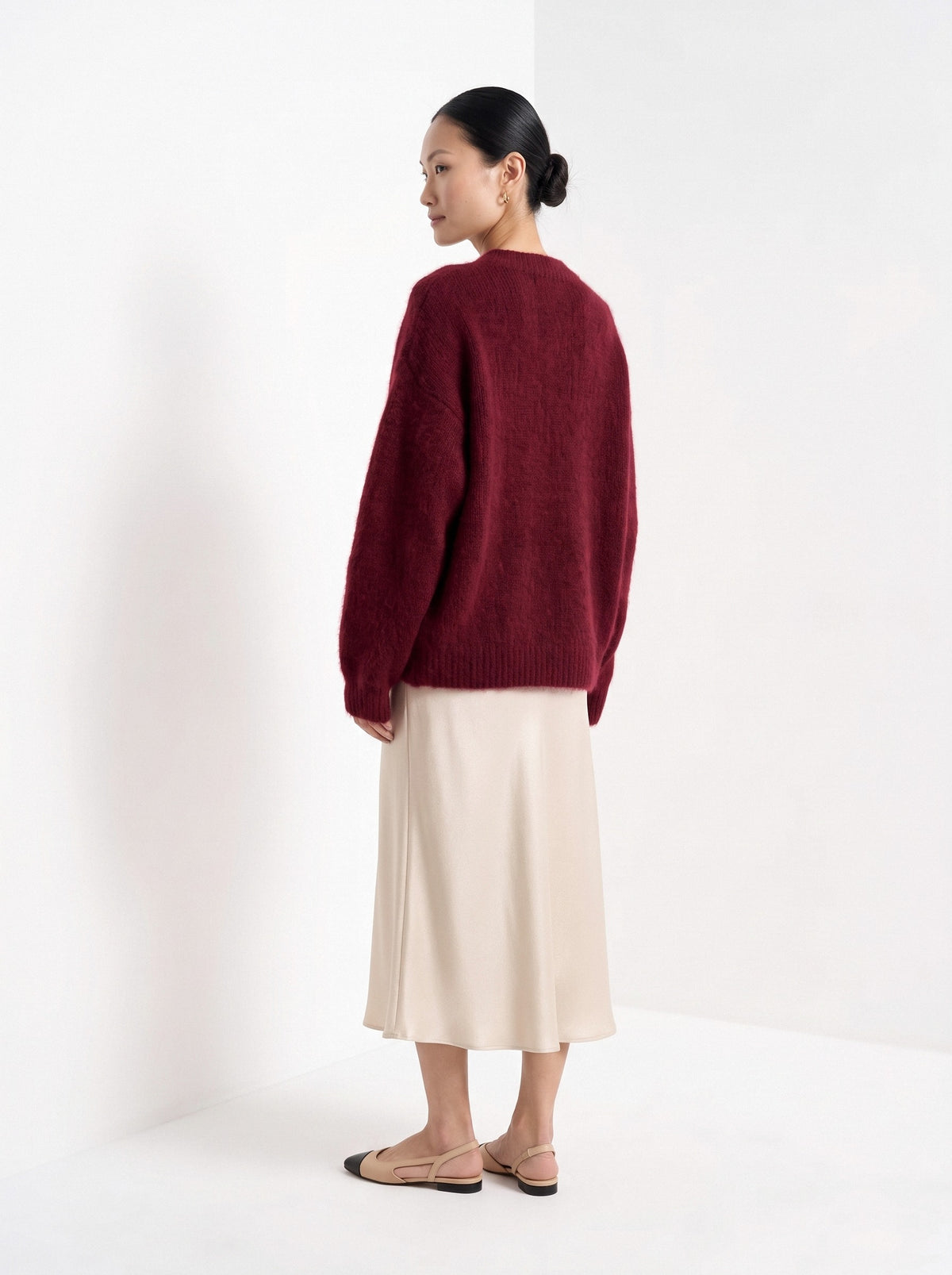 BLENIN brushed knit sweater in burgundy, back view