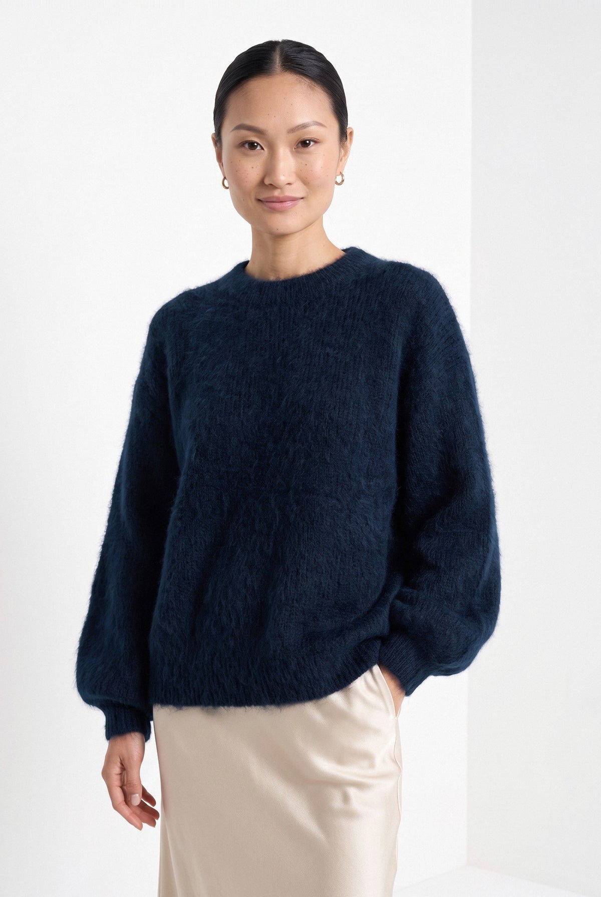BLENIN brushed knit sweater in navy, front portrait