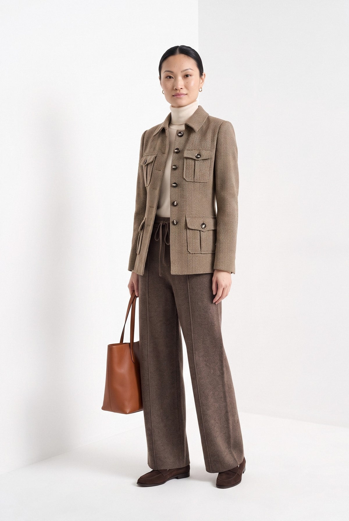 BLENIN herringbone field jacket in camel, full-length front view