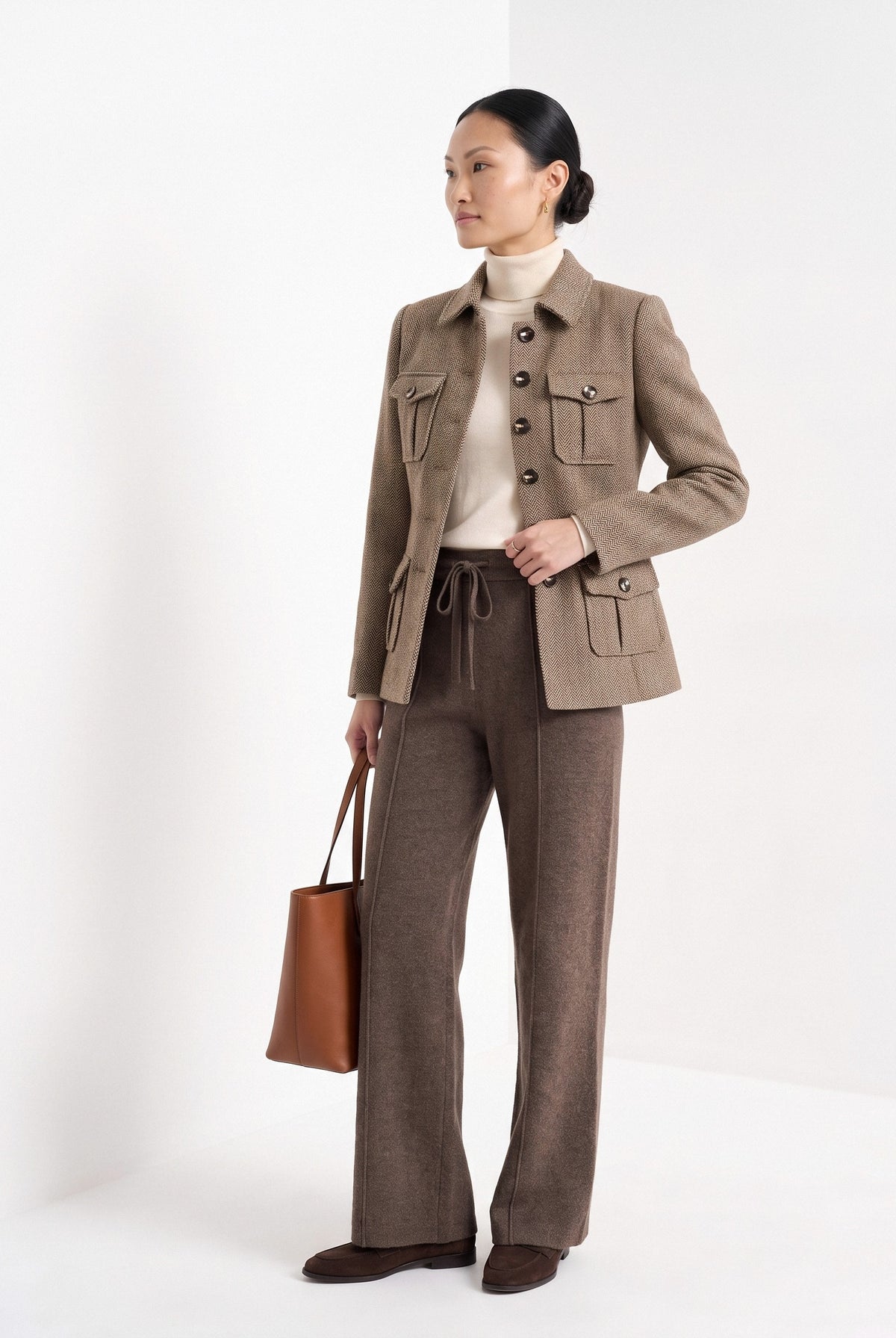 BLENIN herringbone field jacket in camel, three-quarter view