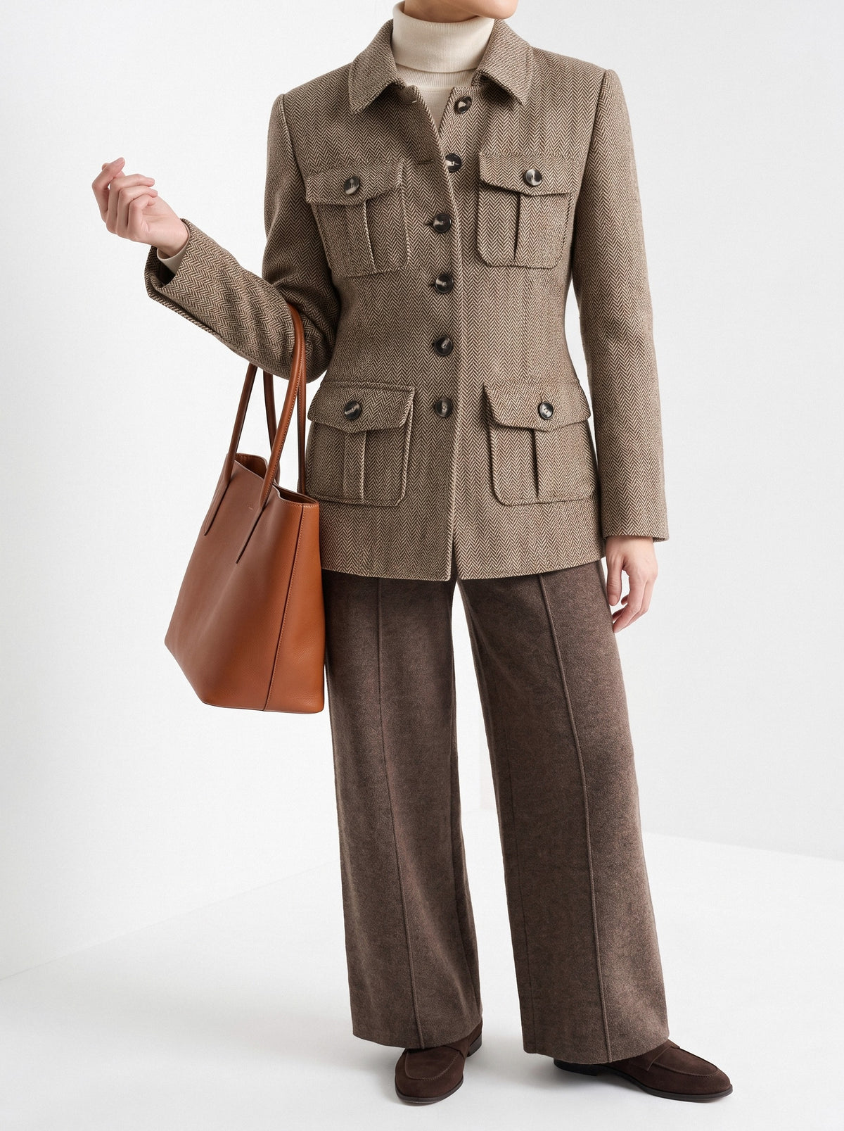 BLENIN herringbone field jacket in camel, styled detail