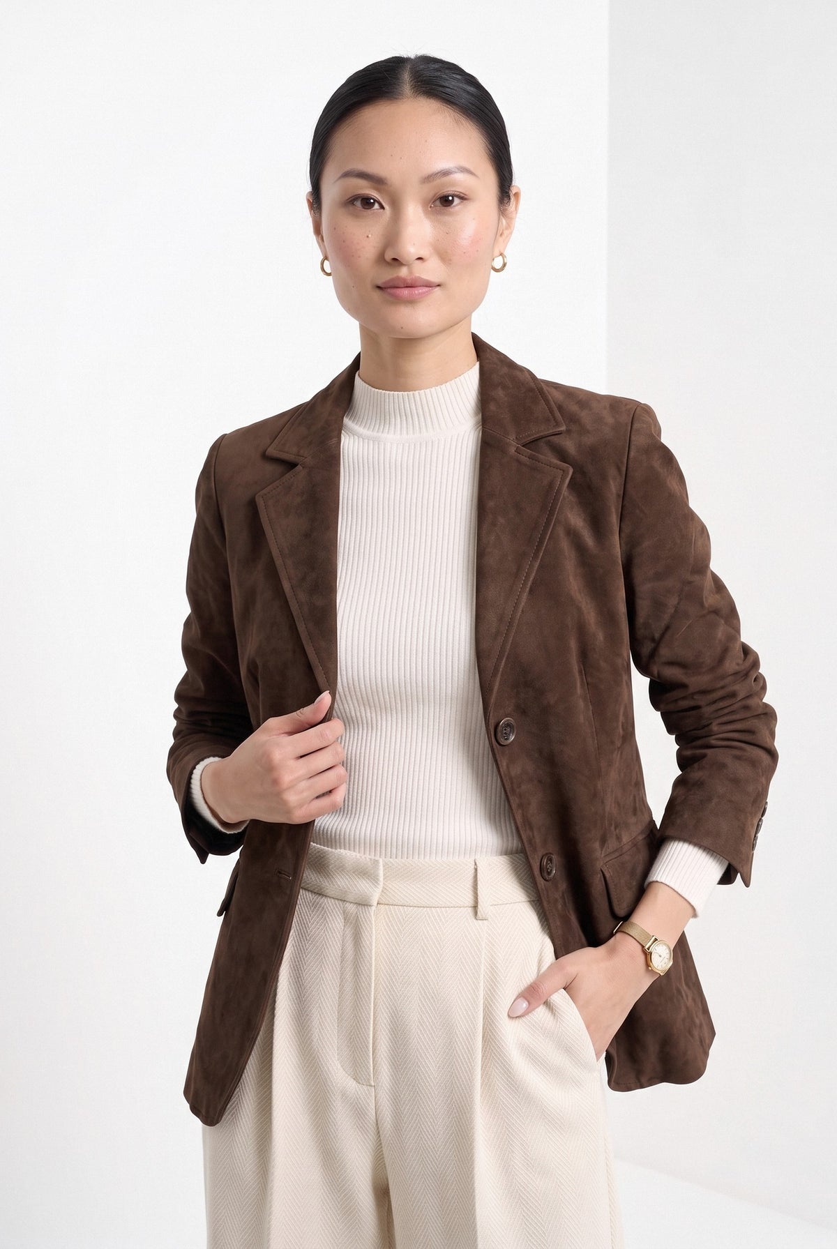 BLENIN women's suede-look blazer in brown, front portrait
