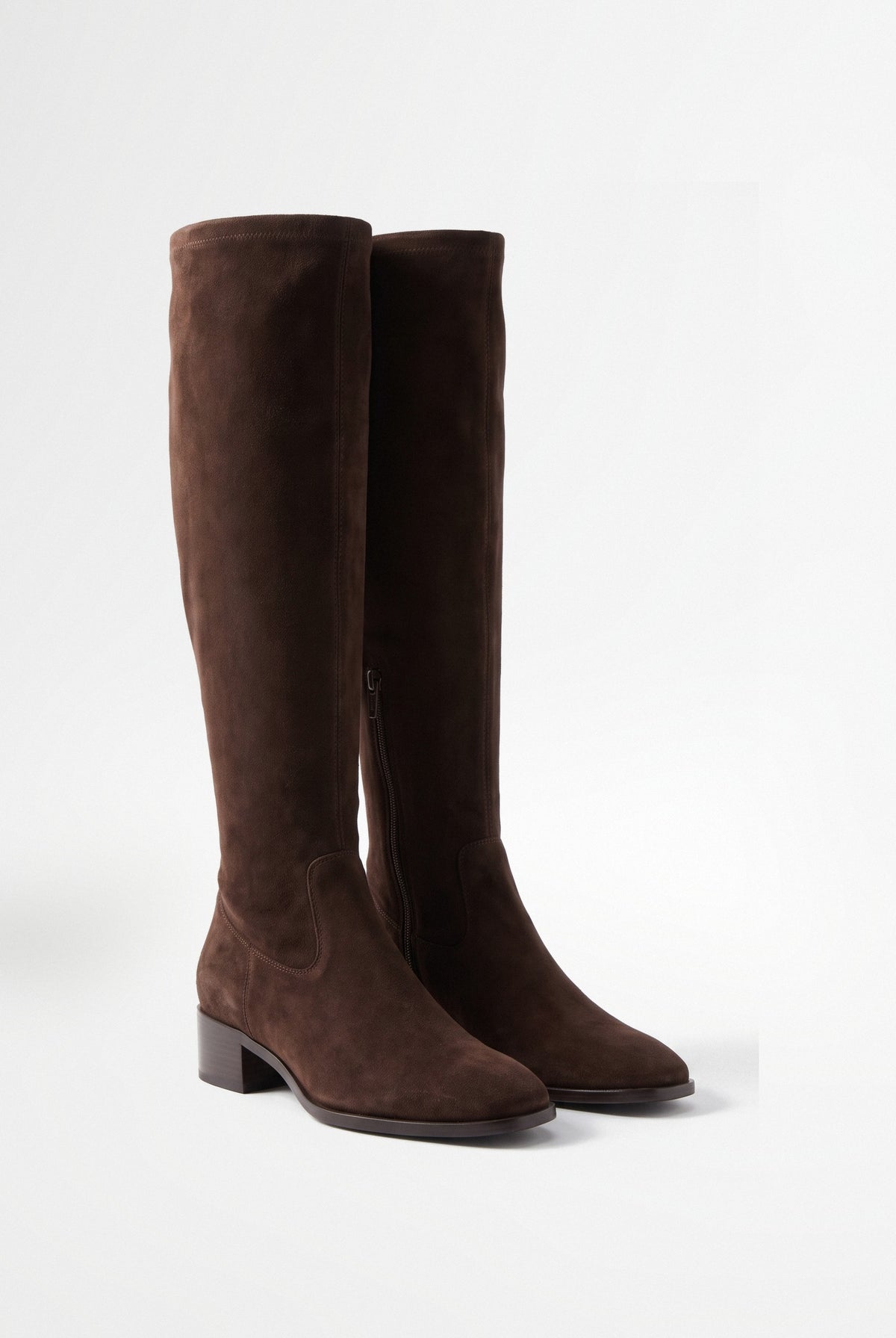 BLENIN women's suede-look over-the-knee boots in brown, pair, three-quarter view
