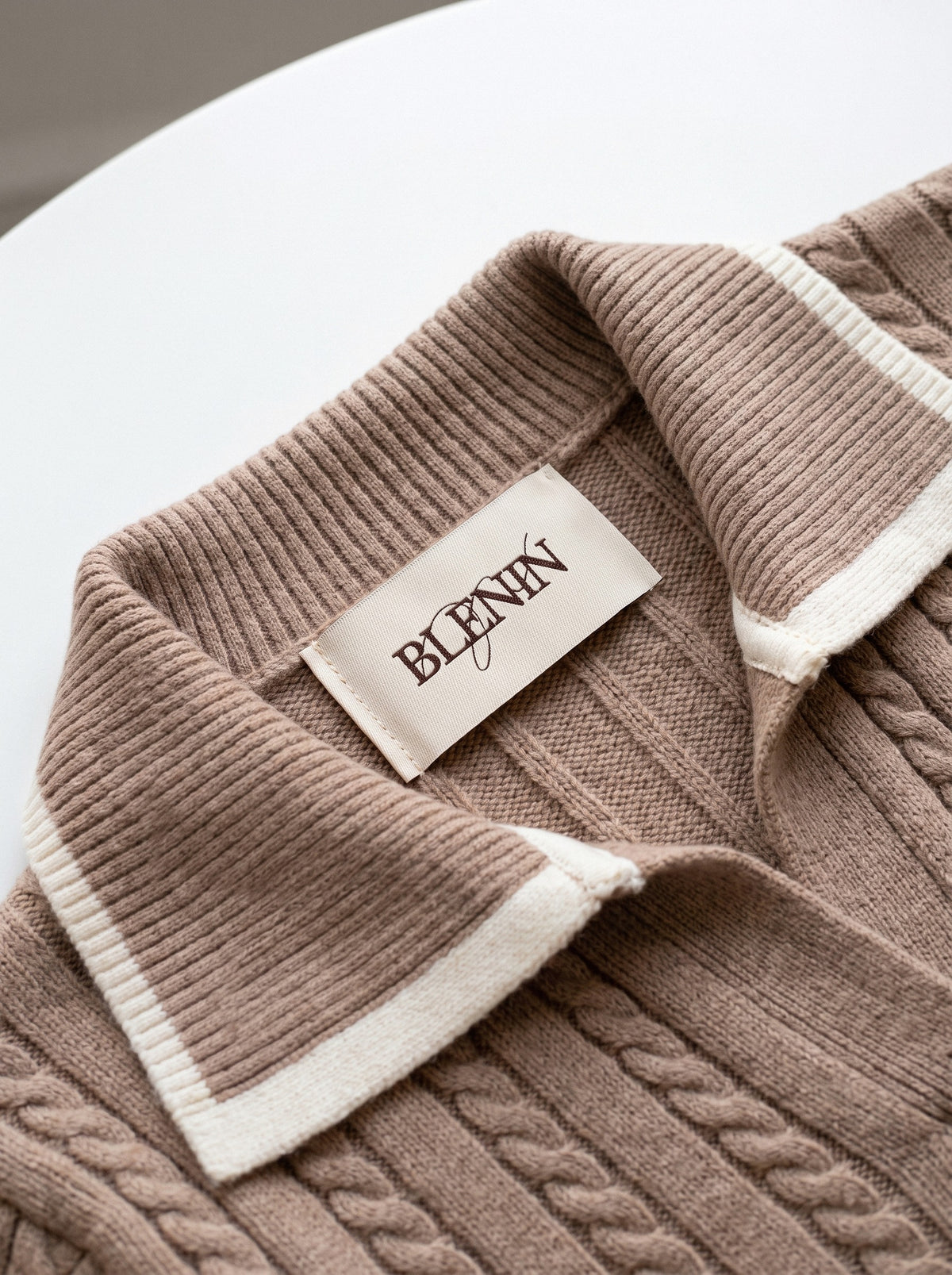 BLENIN cable knit polo skirt set, woven BLENIN label