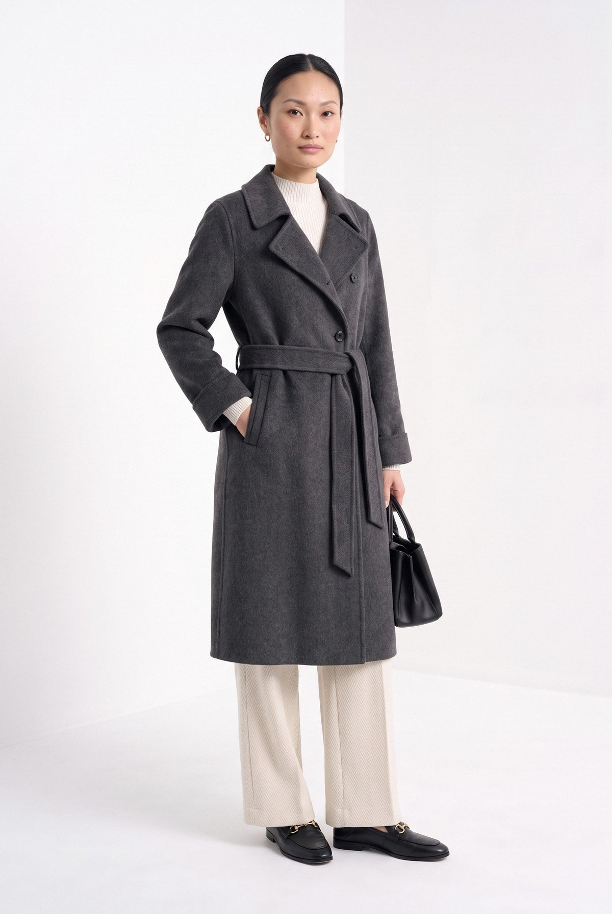 BLENIN women's double-faced wool coat in charcoal, full-length look