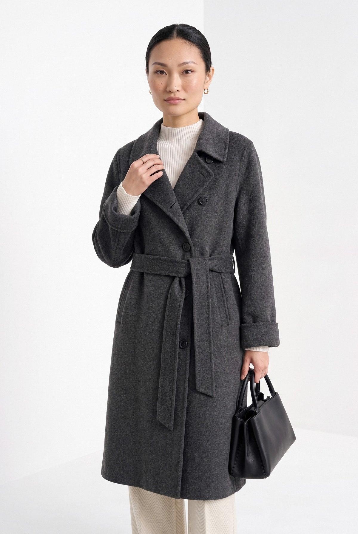 BLENIN women's double-faced wool coat in charcoal, front portrait