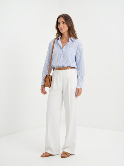 Women's belted wide leg trousers in beige