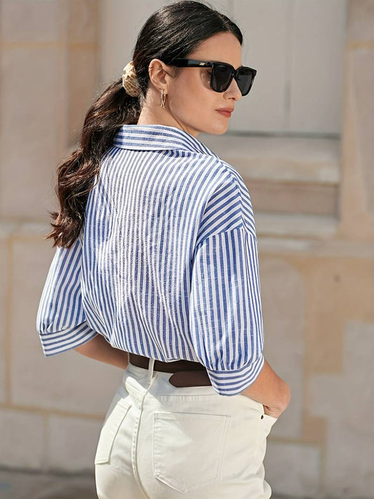 Old Money Cotton Striped Button Front Shirt
