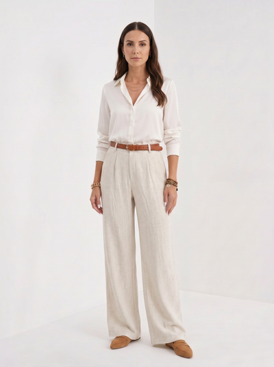 Women's high waisted linen trousers in beige