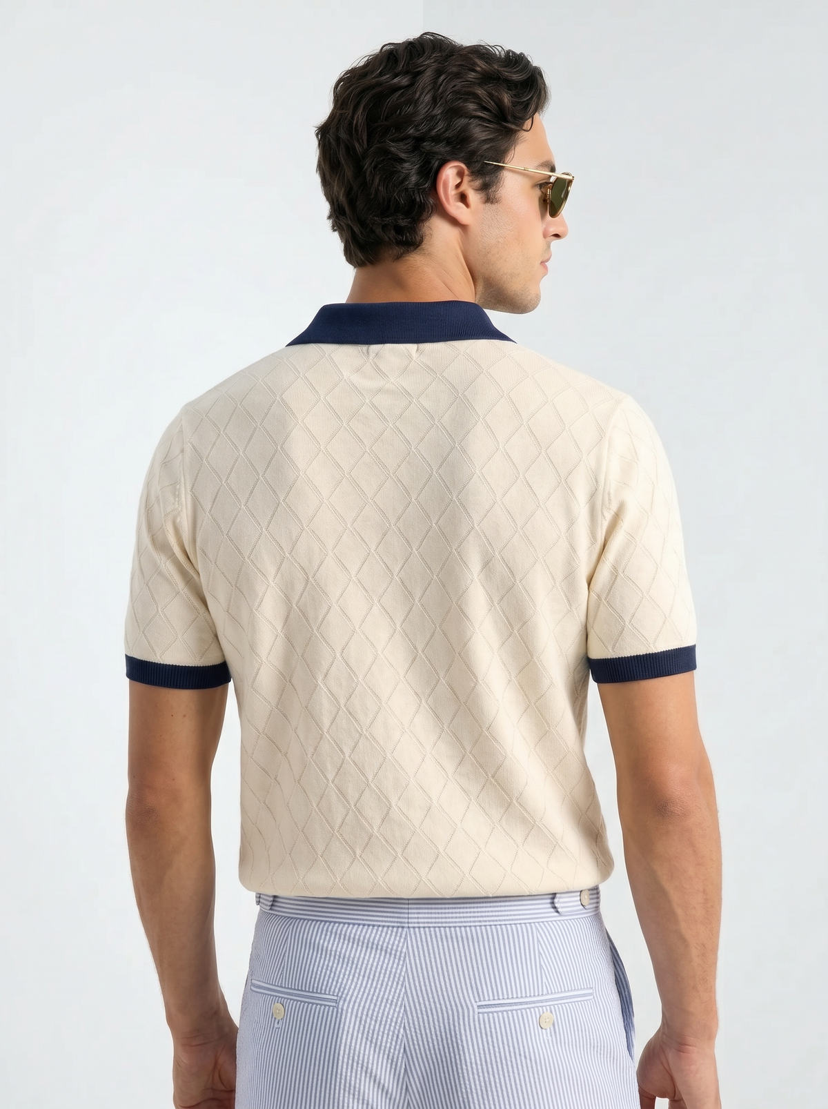 トップス NAMACHEKO diamond knit polo s Men's Navy Diamond Knit Polo | Old Money | BLENIN