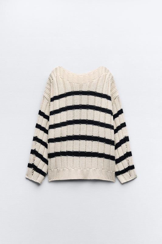 Old Money Knitted Loose Strip Pullover