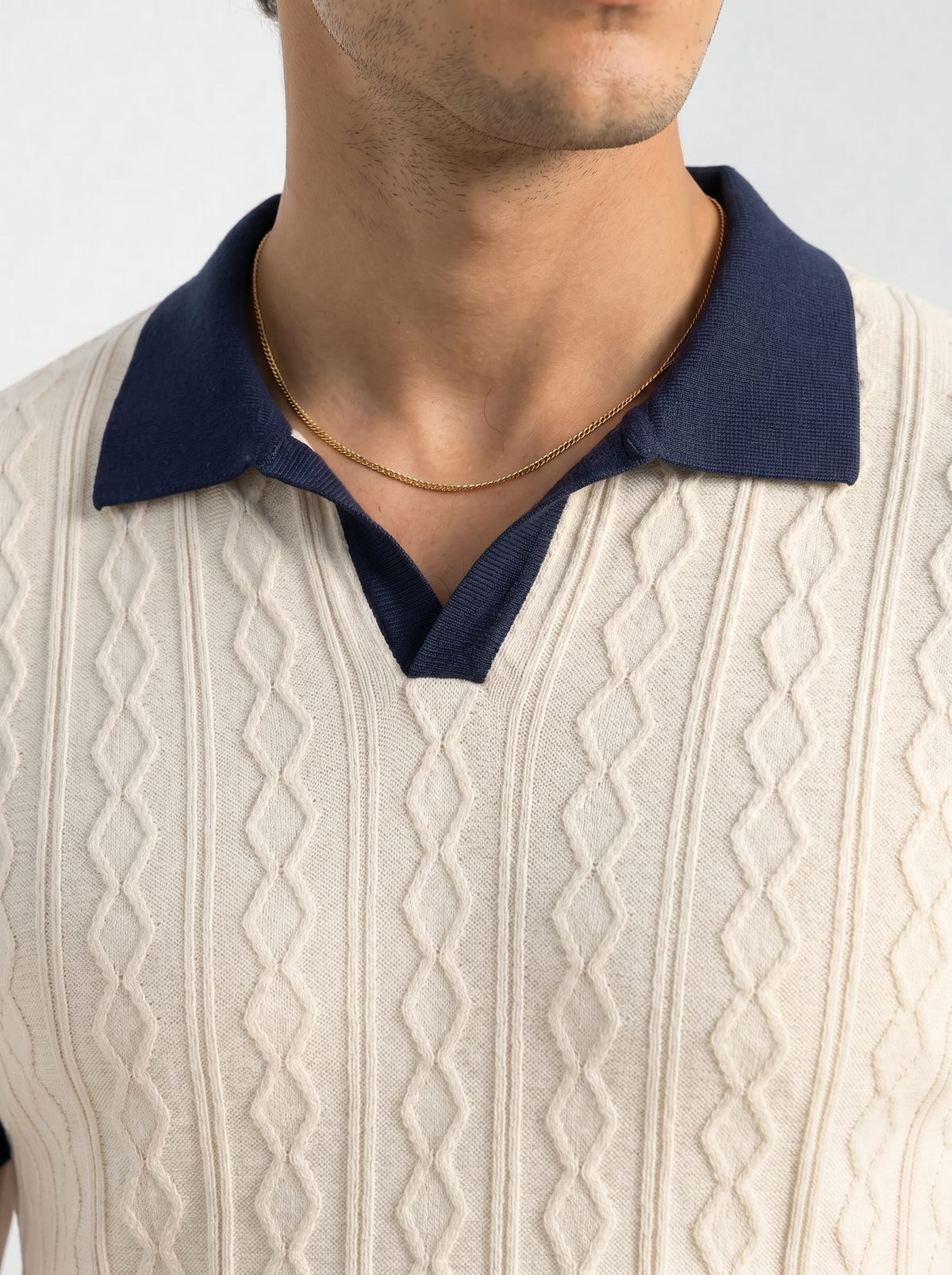 Men's Navy Diamond Knit Polo | Old Money | BLENIN Men's Navy Diamond Knit Polo | Old Money | BLENIN