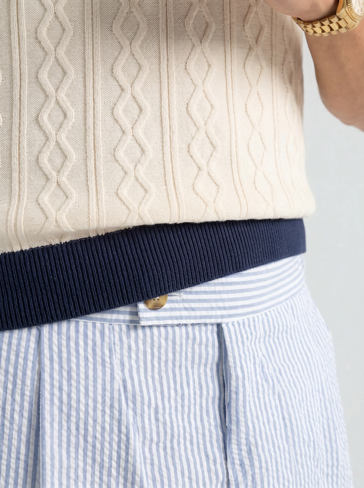Men's Navy Diamond Knit Polo | Old Money | BLENIN