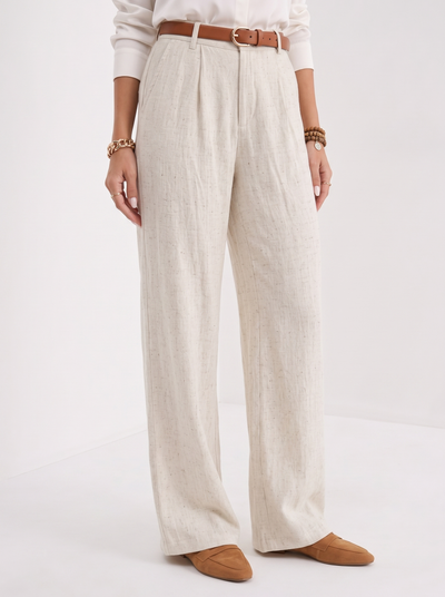 Women's high waisted linen trousers in beige