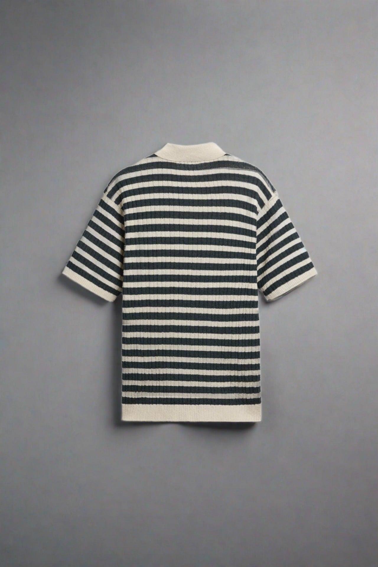 Old Money Knitted Striped Heavy Polo T-Shirt - BLENIN - Old Money Elegant Clothing Brand