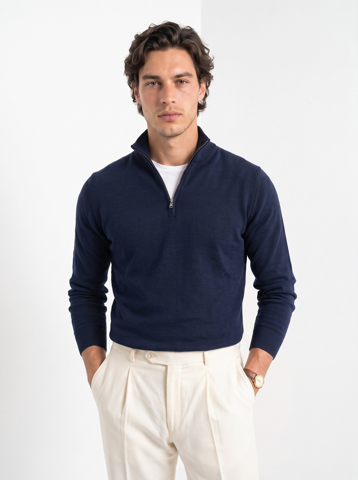 Men's quarter zip sweater in navy
