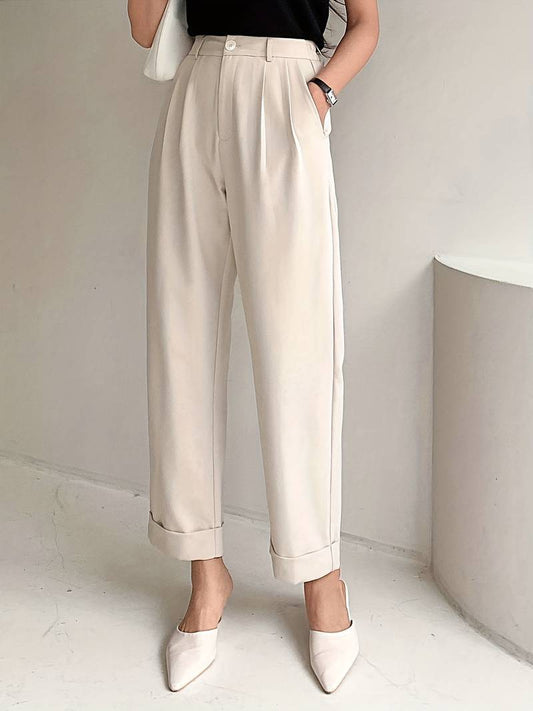 Old Money Casual High Waist Solid Button Straight Leg Pants